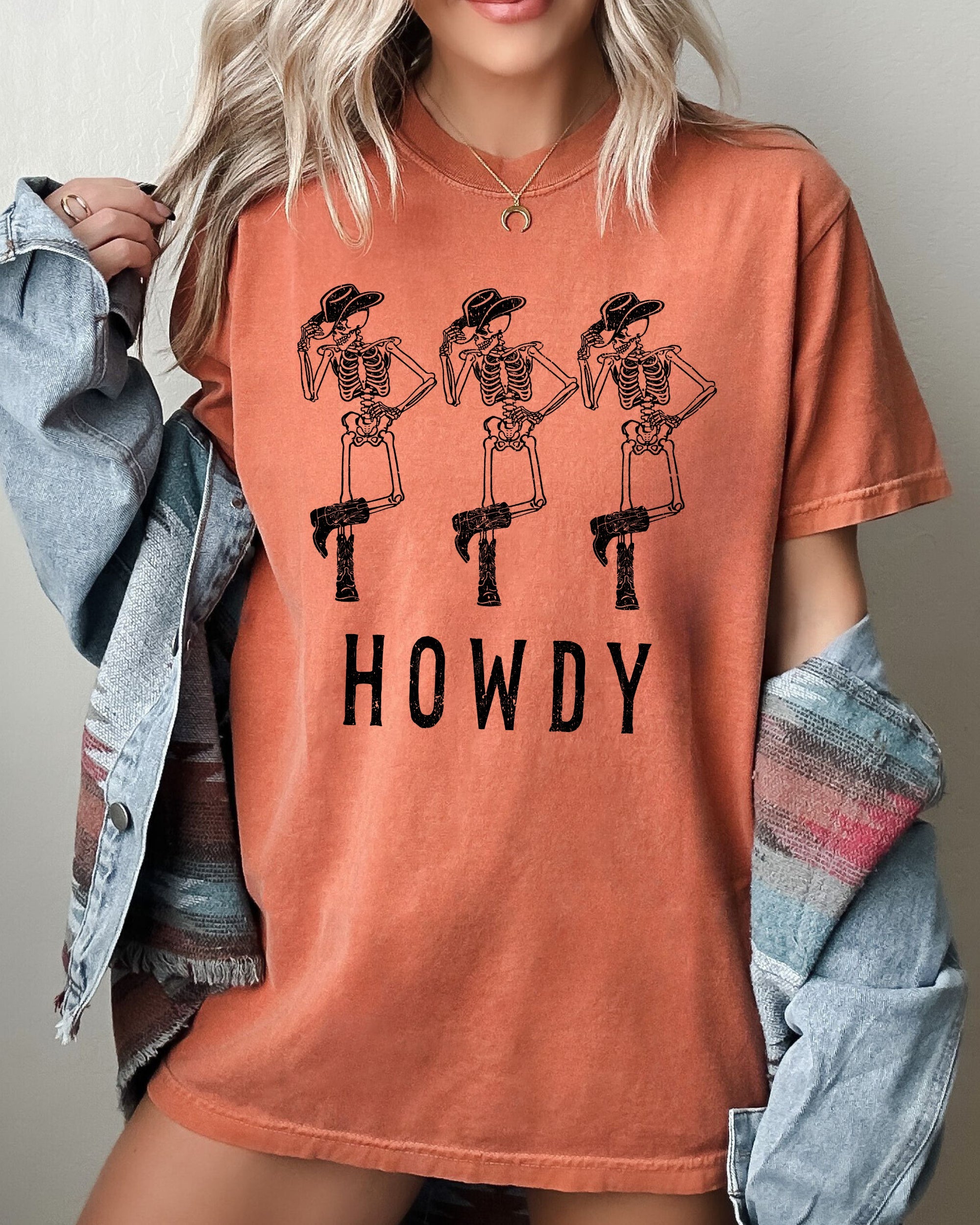 Howdy Skeleton Cowboy Ghost Halloween Spooky Costume Icon Print Collection Comfort Colors Tee