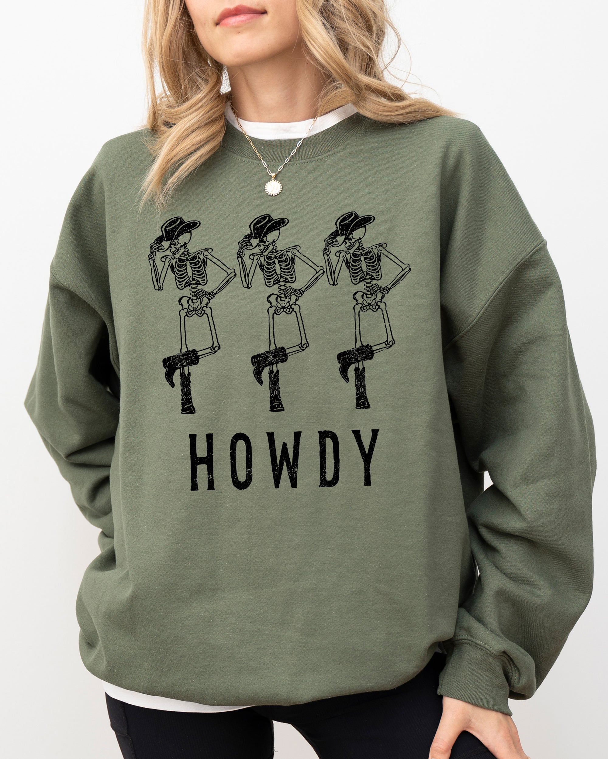 Howdy Skeleton Cowboy Ghost Funny Witch Aesthetic Meme Halloween Spooky Costume Sweatshirt