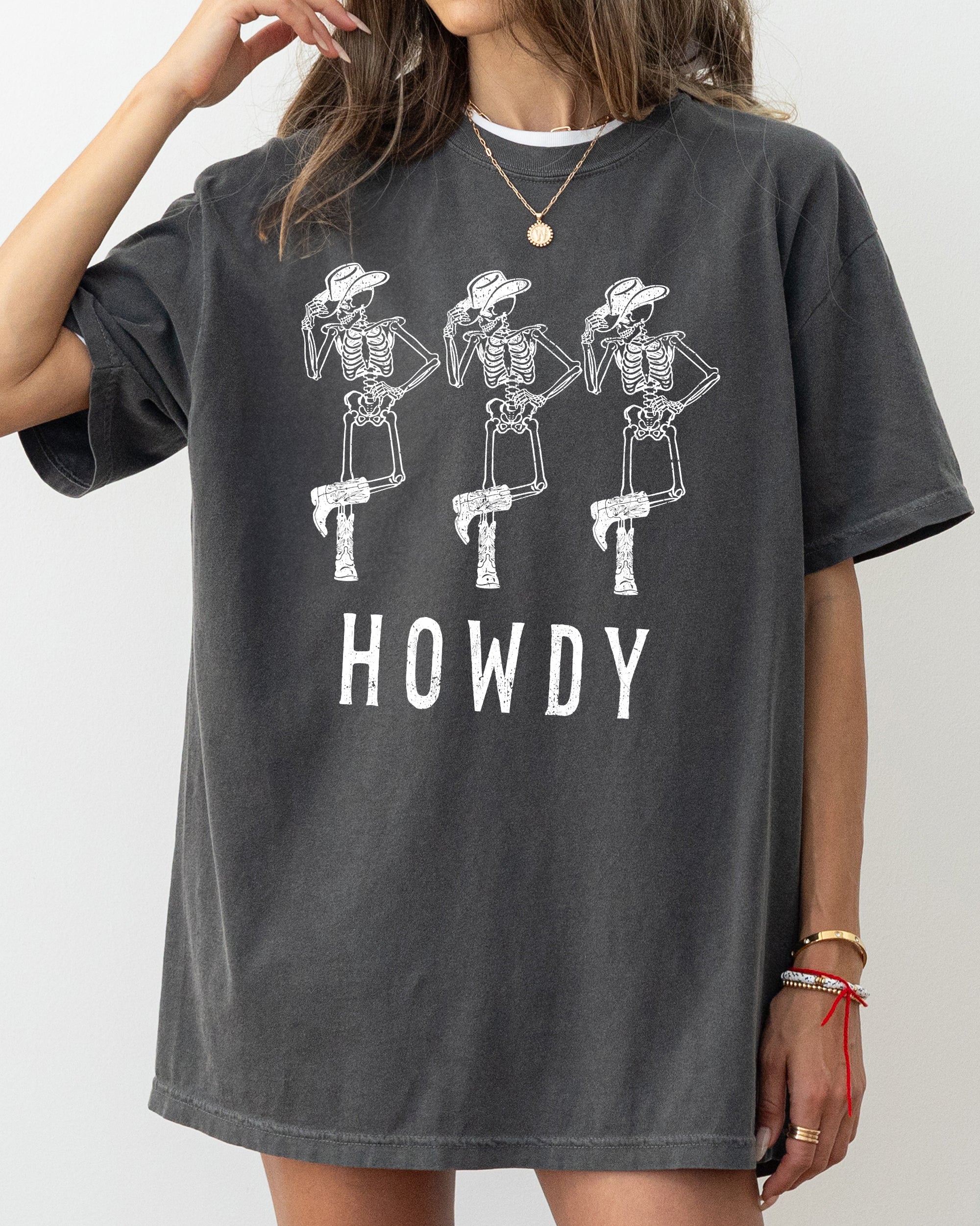 Howdy Skeleton Cowboy Ghost Halloween Spooky Costume Icon Print Collection Comfort Colors Tee