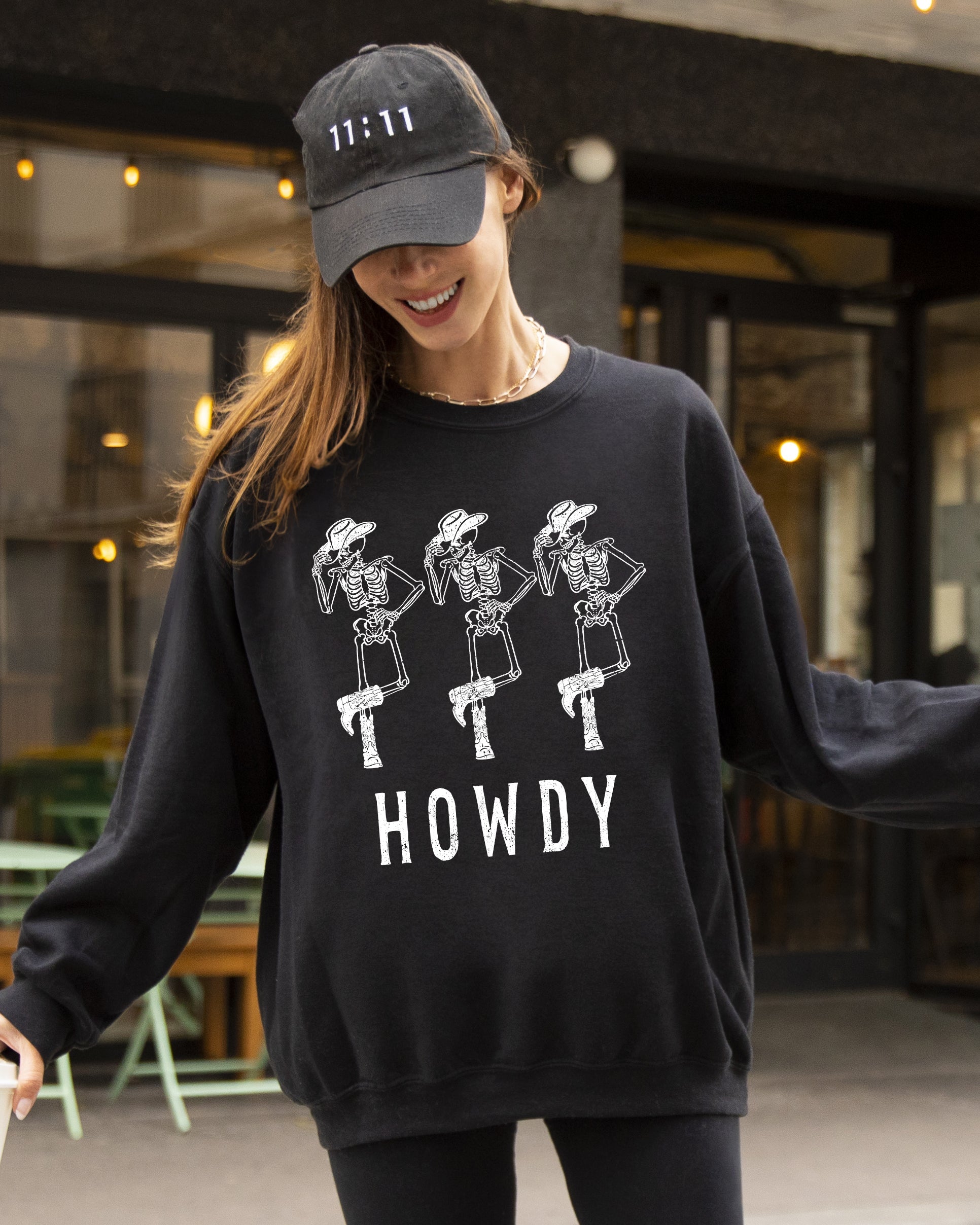 Howdy Skeleton Cowboy Ghost Funny Witch Aesthetic Meme Halloween Spooky Costume Sweatshirt