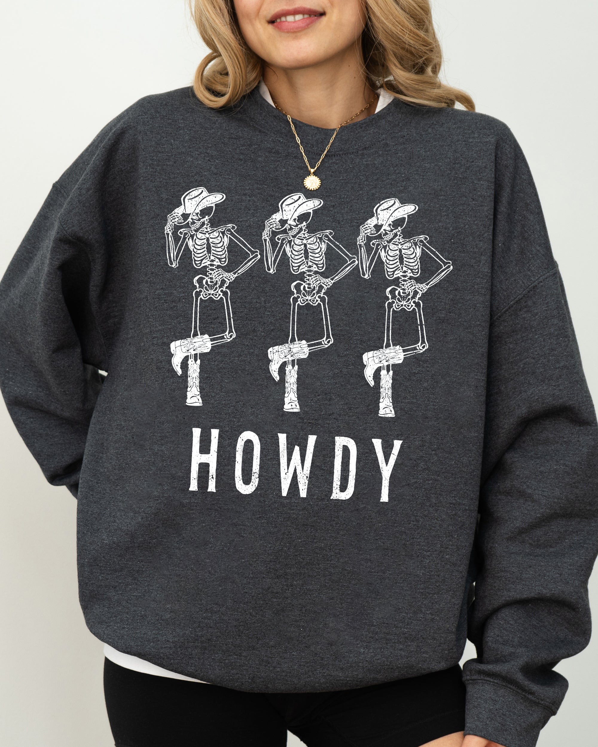 Howdy Skeleton Cowboy Ghost Funny Witch Aesthetic Meme Halloween Spooky Costume Sweatshirt