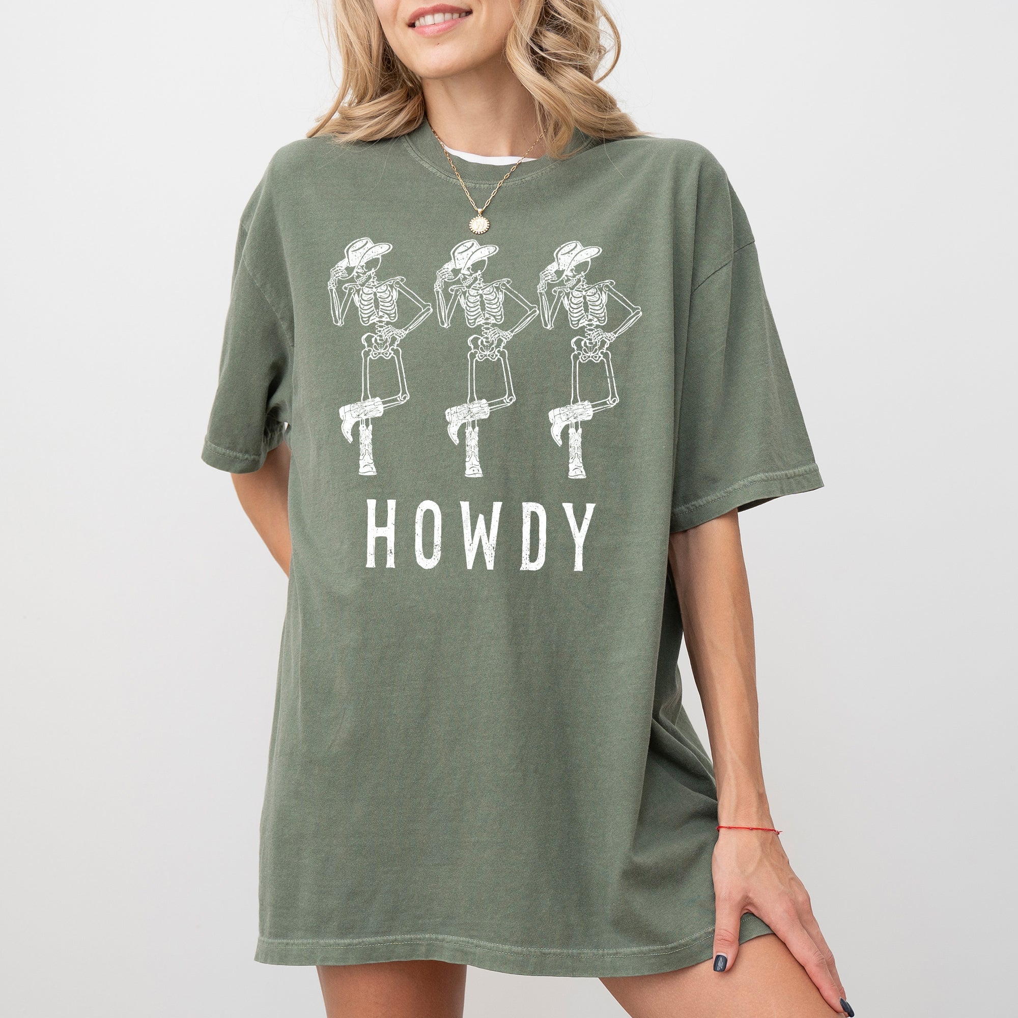 Howdy Skeleton Cowboy Ghost Halloween Spooky Costume Icon Print Collection Comfort Colors Tee