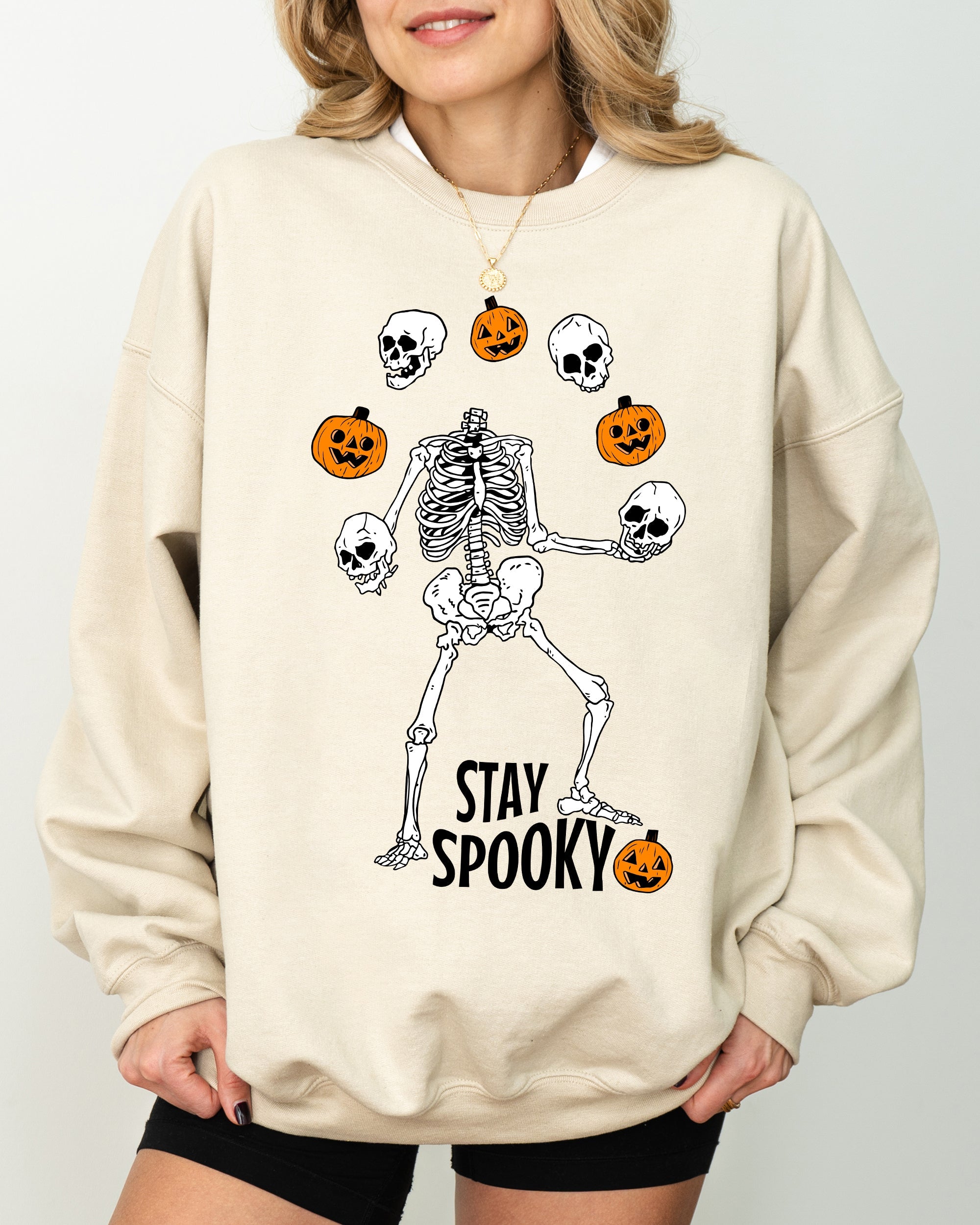 Stay Spooky Skeleton Ghost Witch Halloween Spooky Costume Meme Graphic Sweatshirt