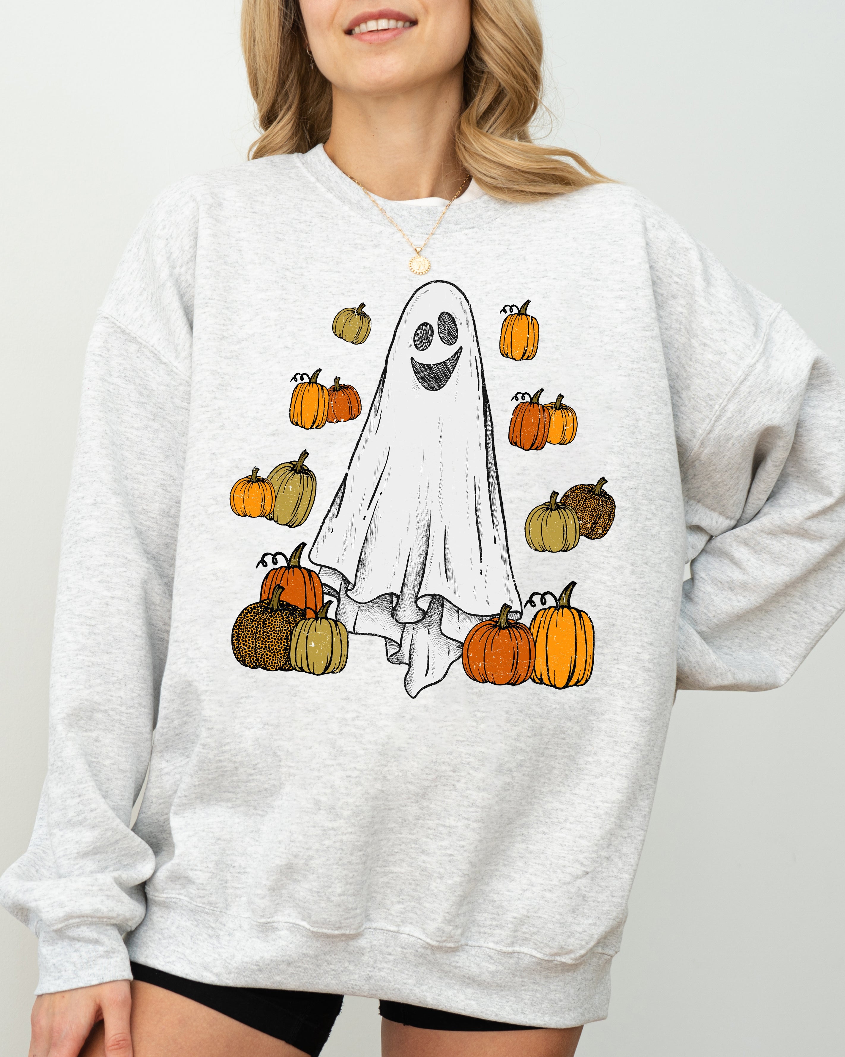 Ghosts And Pumpkins Skeleton Witch Meme Halloween Spooky Graphic Seasonal Sweatshirt