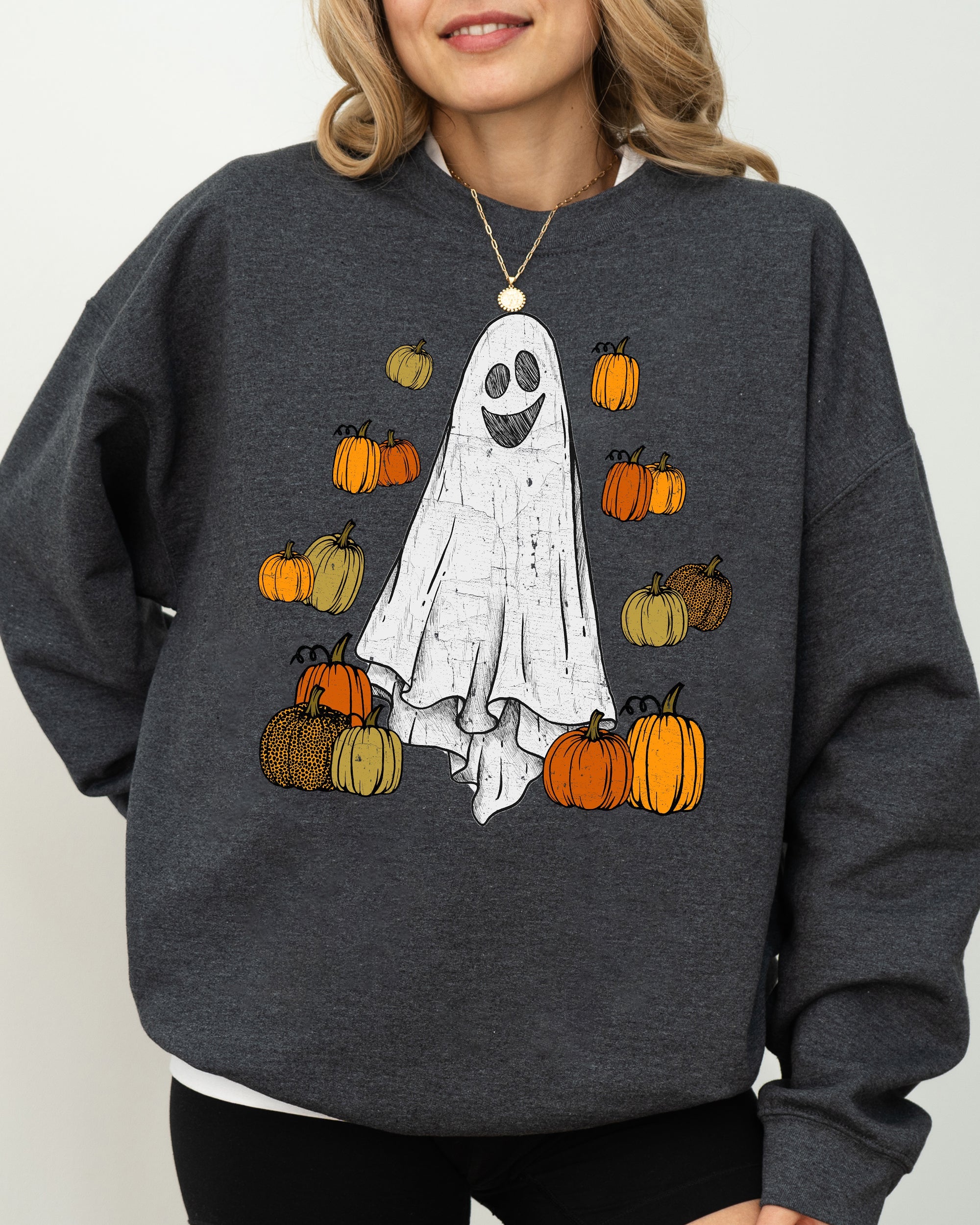 Ghosts And Pumpkins Skeleton Witch Meme Halloween Spooky Graphic Seasonal Sweatshirt