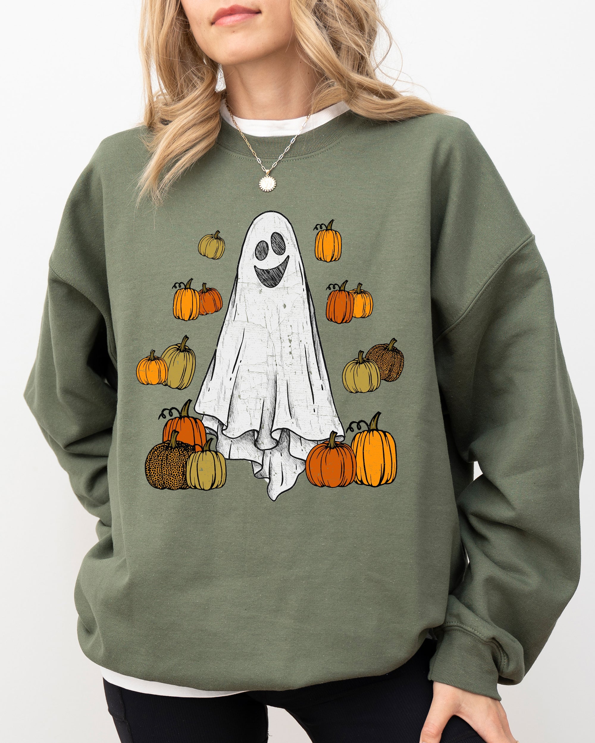 Ghosts And Pumpkins Skeleton Witch Meme Halloween Spooky Graphic Seasonal Sweatshirt