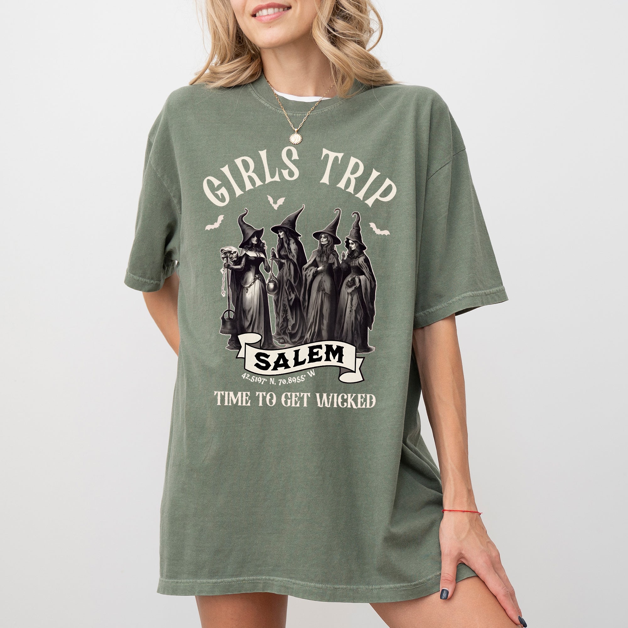 Girls Trip Salem Skeleton Ghost Witch Meme Halloween Spooky Costume Comfort Colors Tee