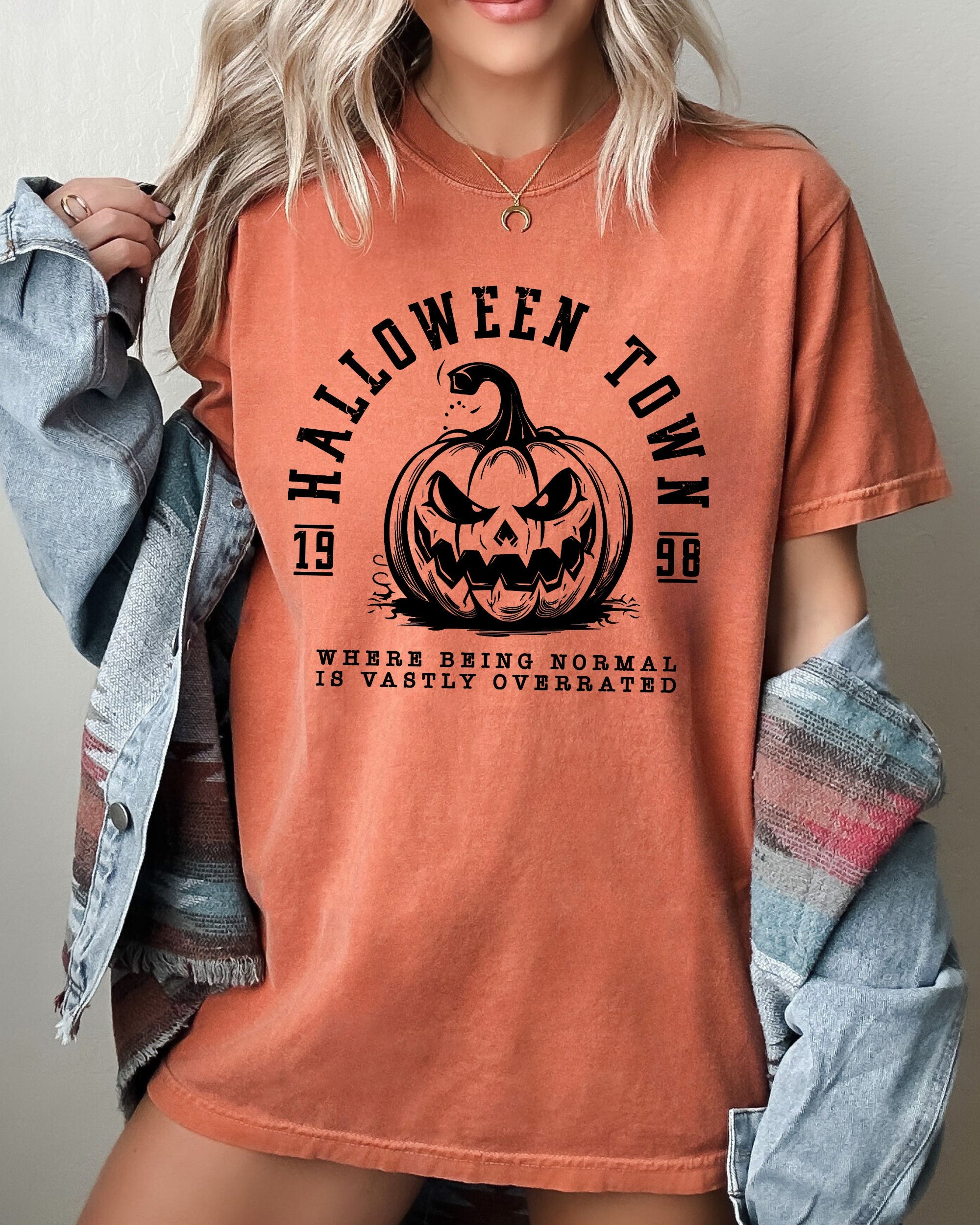 Halloween Town Pumpkin Spooky Skeleton Witch Nighttime Halloween Party Comfort Colors Tee