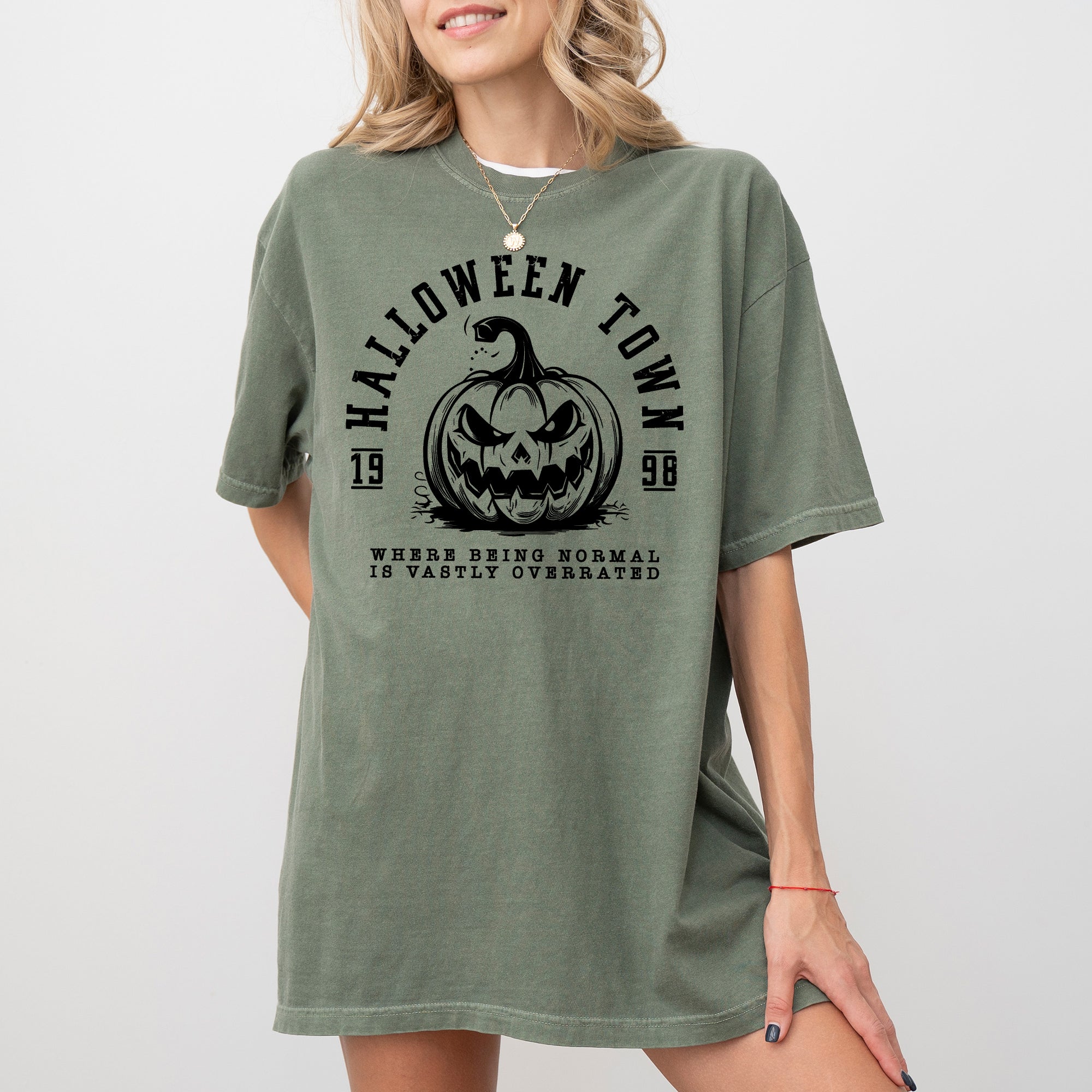 Halloween Town Pumpkin Spooky Skeleton Witch Nighttime Halloween Party Comfort Colors Tee