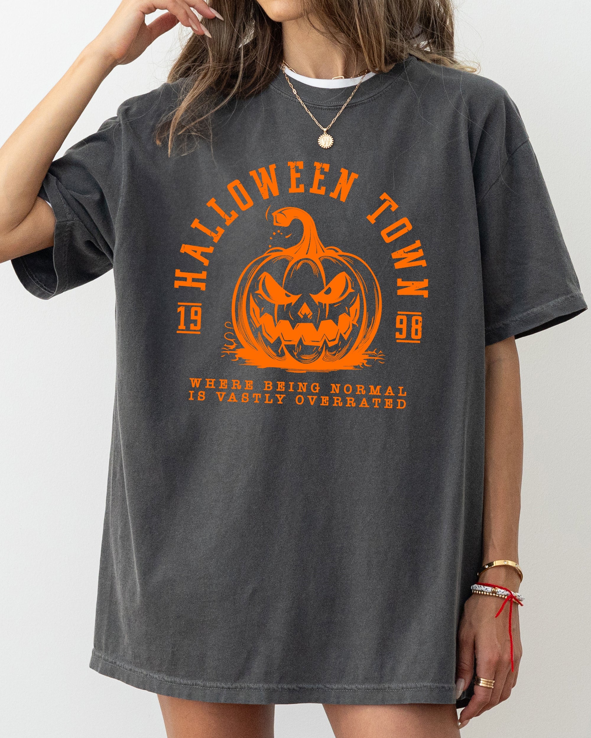 Halloween Town Pumpkin Spooky Skeleton Witch Nighttime Halloween Party Comfort Colors Tee