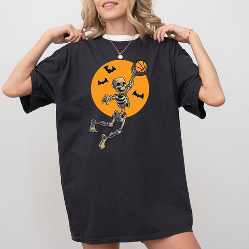 Basketball Skeleton Spooky Witch Halloween Meme Mashup Illustration Vintage Comfort Colors Tee