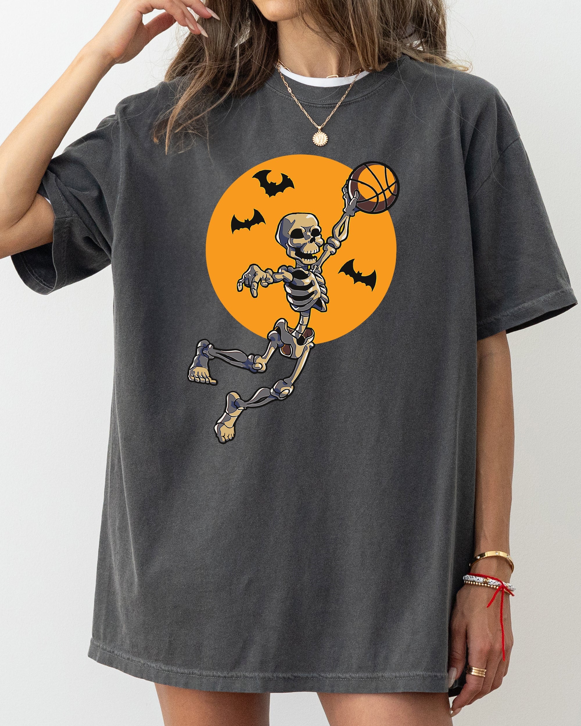 Basketball Skeleton Spooky Witch Halloween Meme Mashup Illustration Vintage Comfort Colors Tee