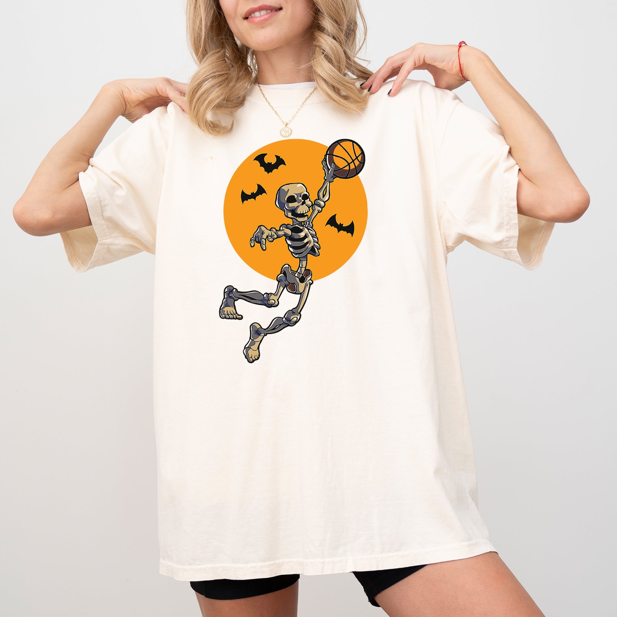 Basketball Skeleton Spooky Witch Halloween Meme Mashup Illustration Vintage Comfort Colors Tee