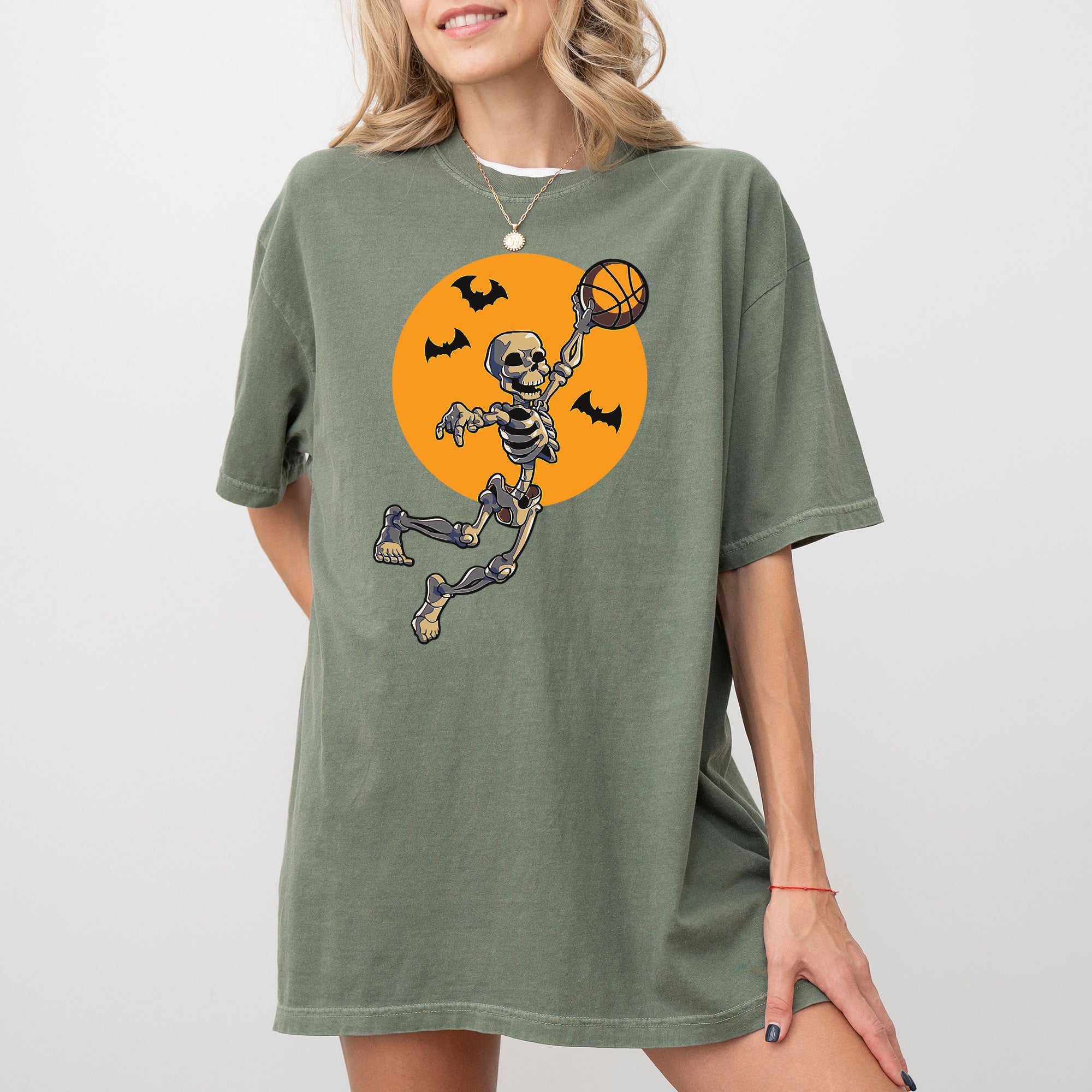 Basketball Skeleton Spooky Witch Halloween Meme Mashup Illustration Vintage Comfort Colors Tee