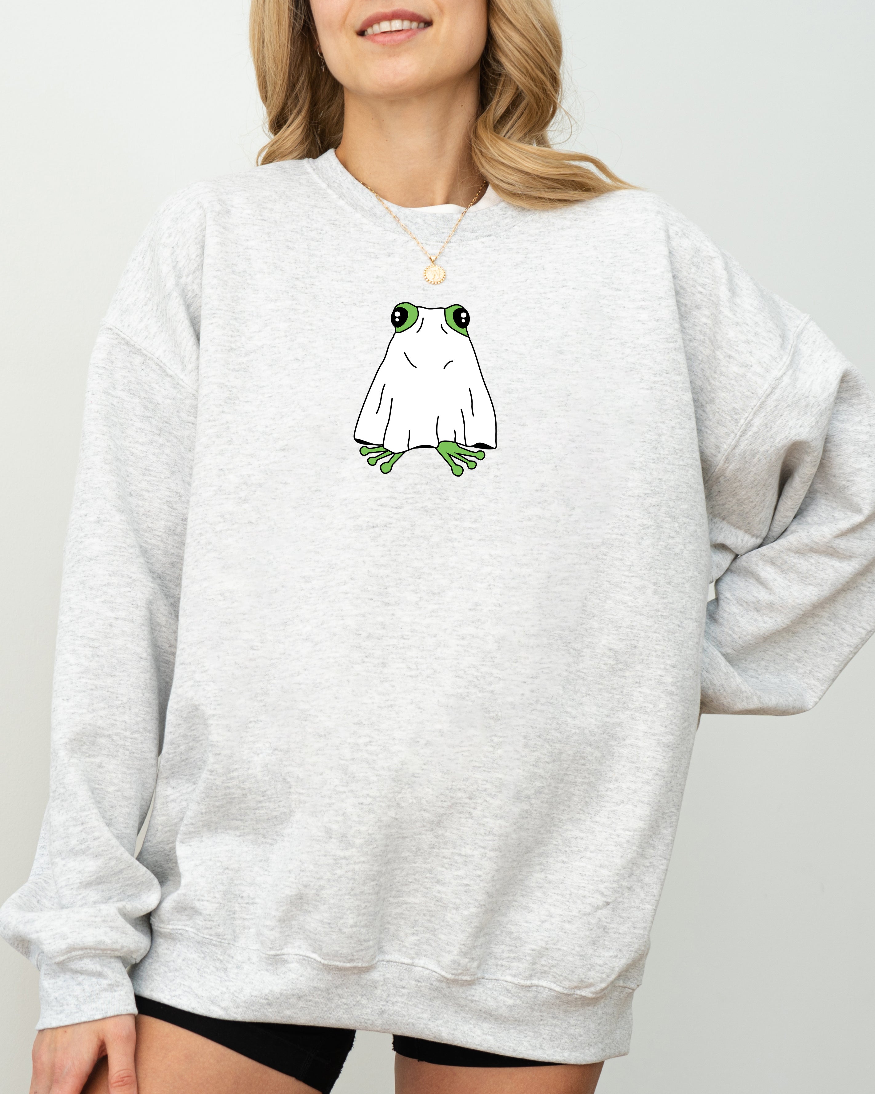 Frog Ghost Skeleton Spooky Witch Halloween Meme Aesthetic Costume Graphic Sweatshirt