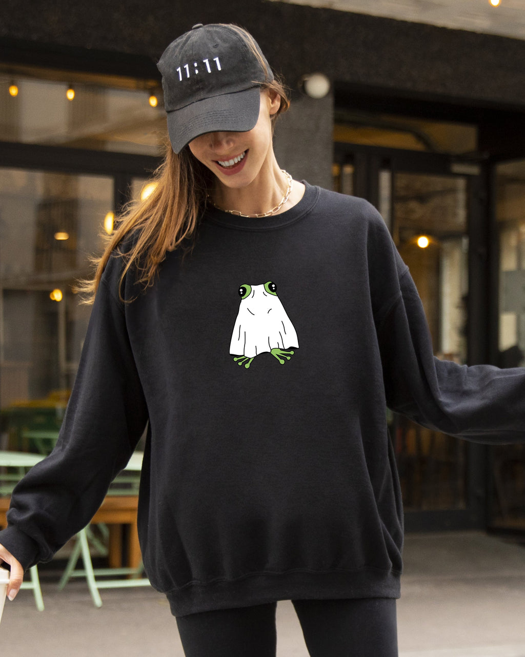 Frog Ghost Skeleton Spooky Witch Halloween Meme Aesthetic Costume Graphic Sweatshirt