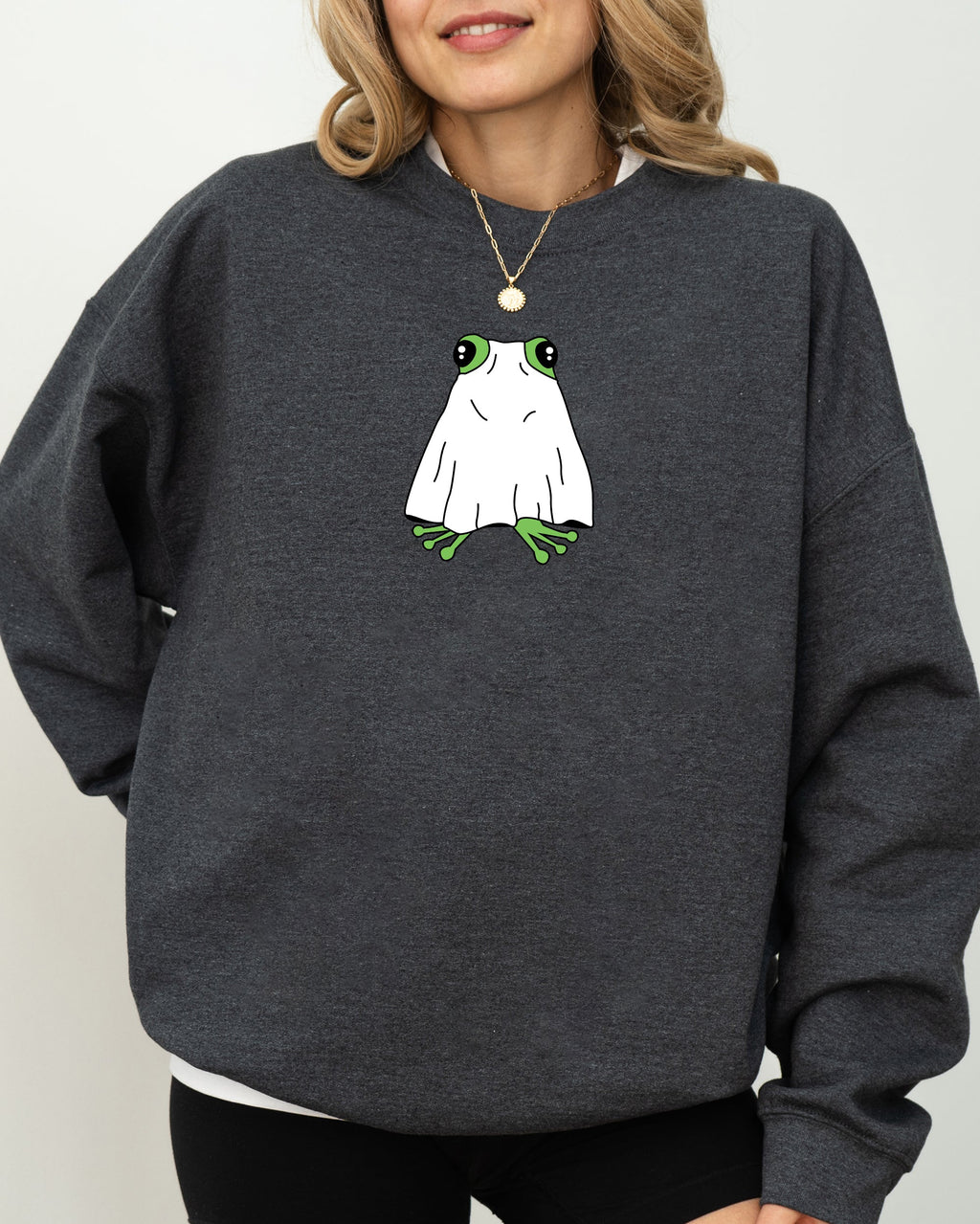 Frog Ghost Skeleton Spooky Witch Halloween Meme Aesthetic Costume Graphic Sweatshirt