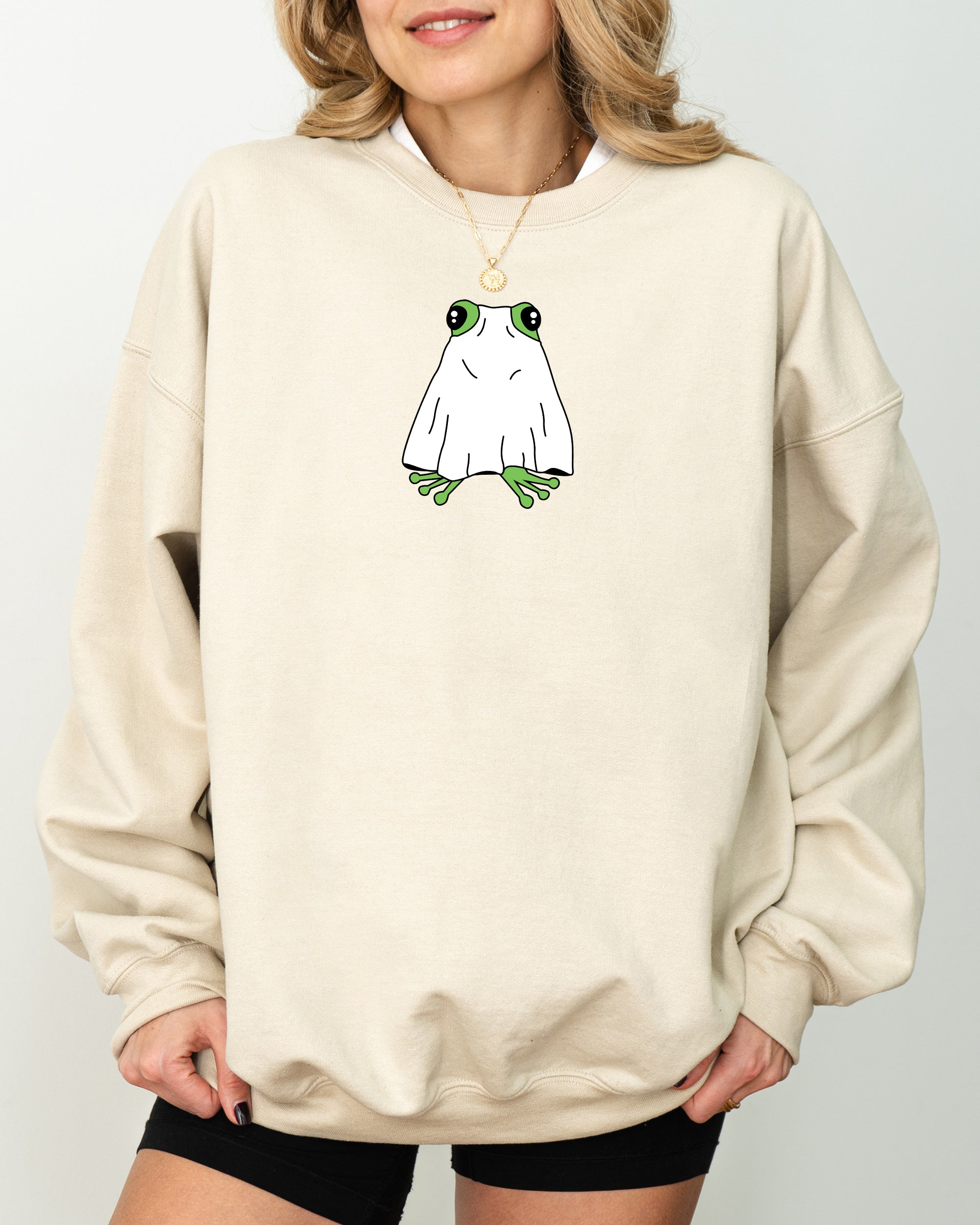 Frog Ghost Skeleton Spooky Witch Halloween Meme Aesthetic Costume Graphic Sweatshirt