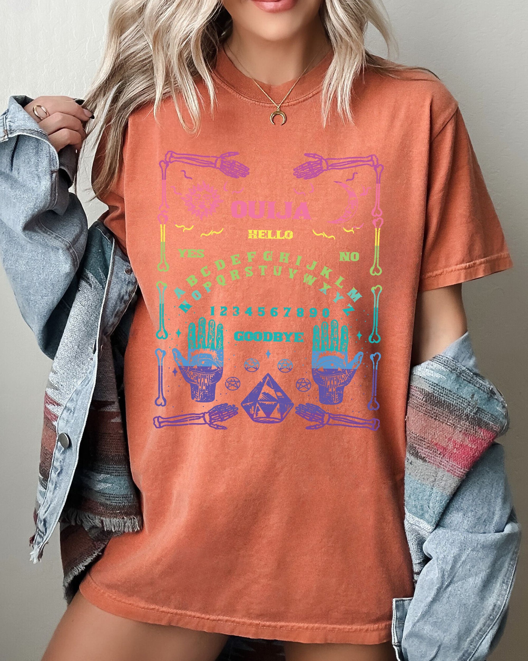 Spirit Board Ouija Skeleton Spooky Witch Halloween Meme Horror Night Vibes Comfort Colors Tee