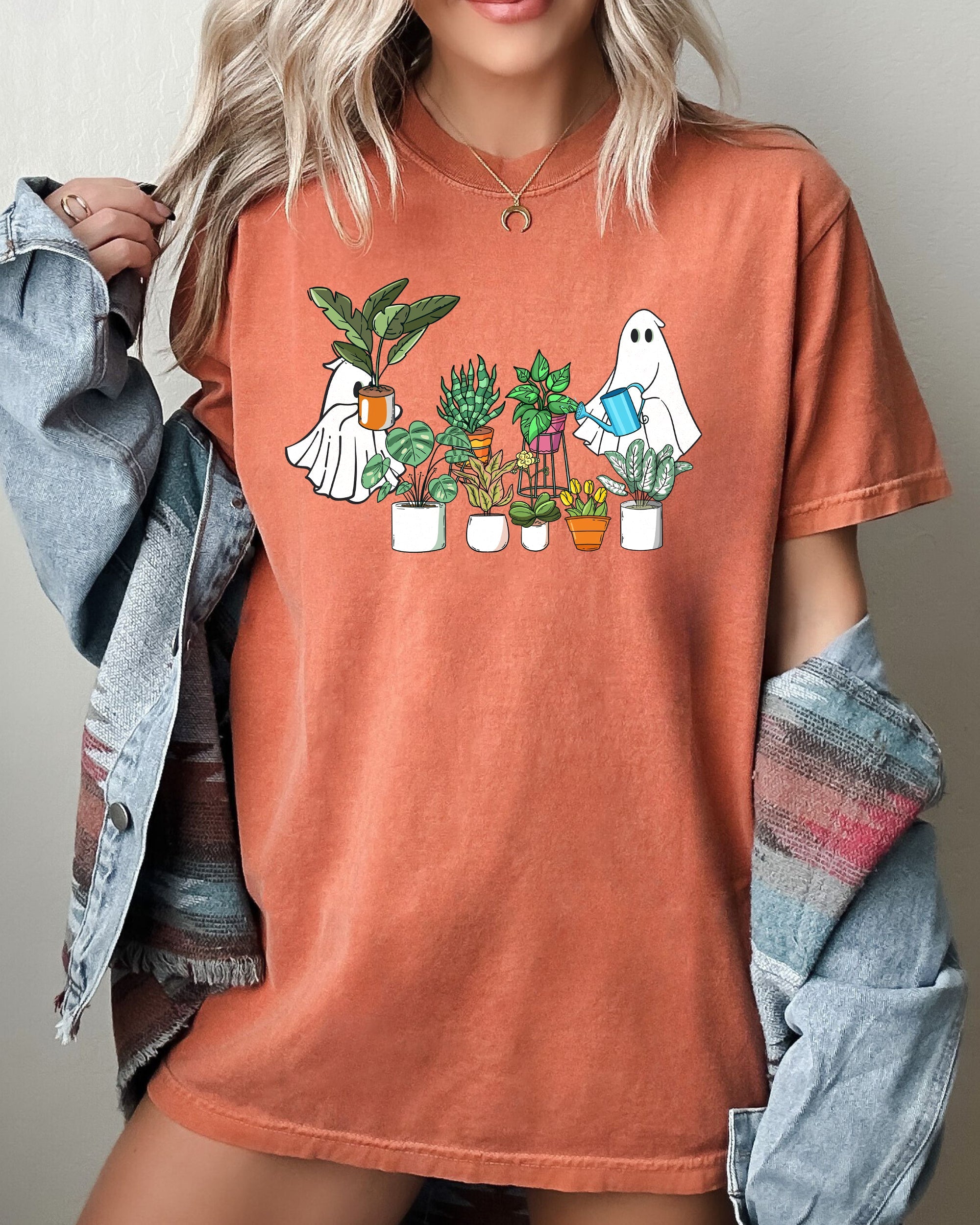 Plant Lover Ghost Skeleton Witch Halloween Meme Vintage Style Haunted Humor Comfort Colors Tee