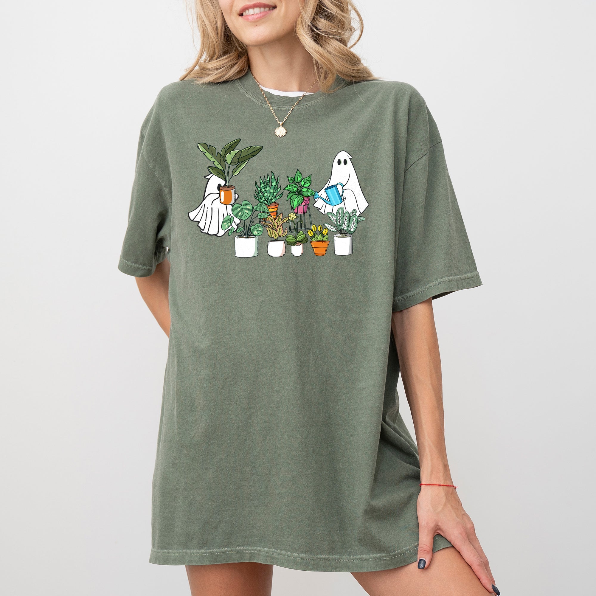 Plant Lover Ghost Skeleton Witch Halloween Meme Vintage Style Haunted Humor Comfort Colors Tee