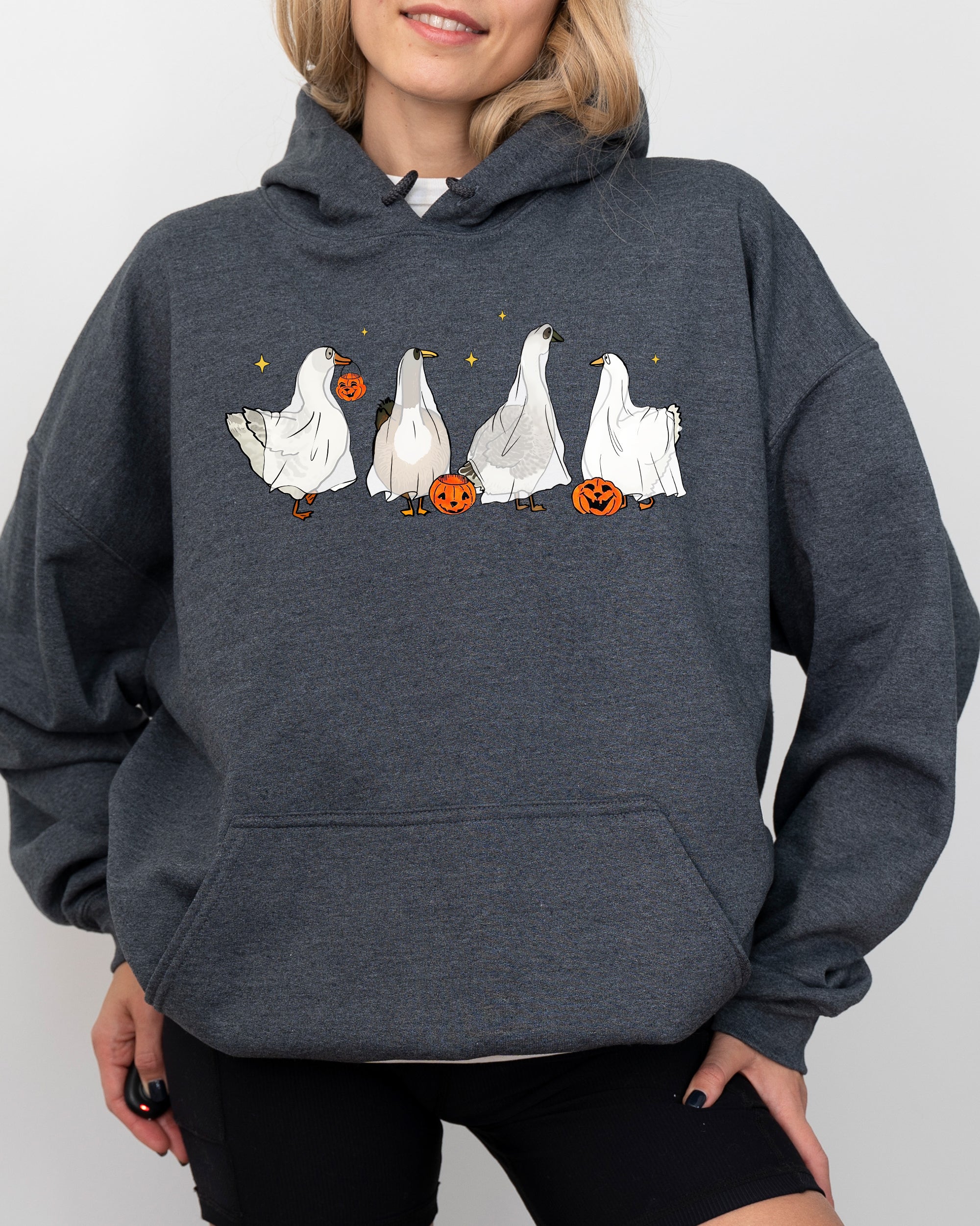 Ghost Geese Farm Skeleton Witch Pumpkin Halloween Costume Spooky Hooded Sweatshirt