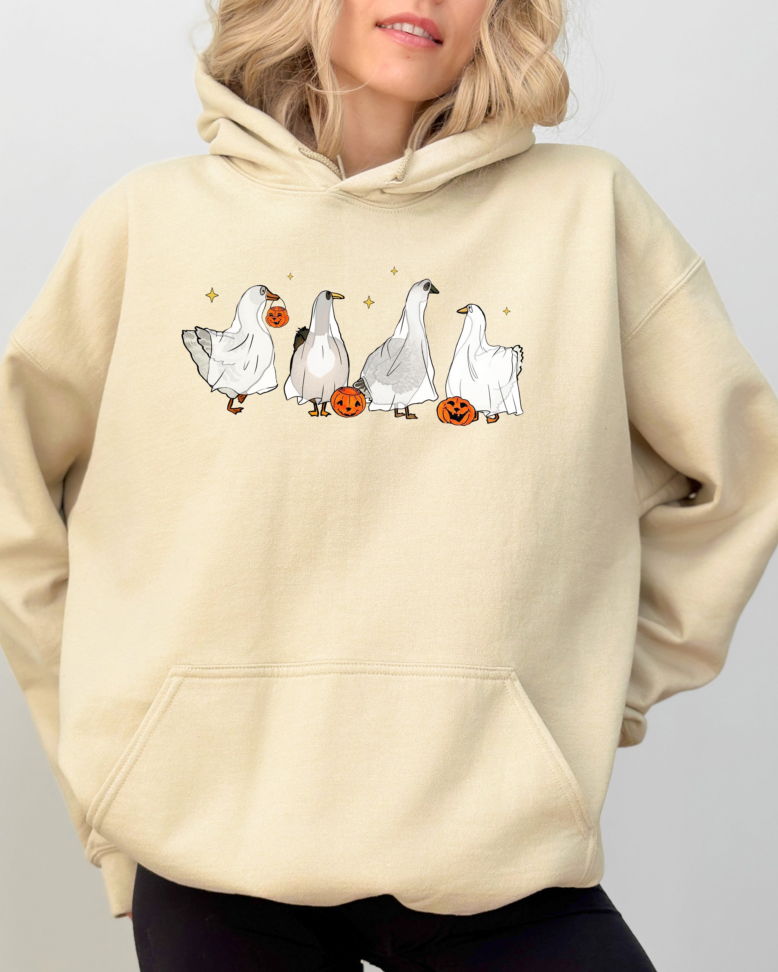 Ghost Geese Farm Skeleton Witch Pumpkin Halloween Costume Spooky Hooded Sweatshirt