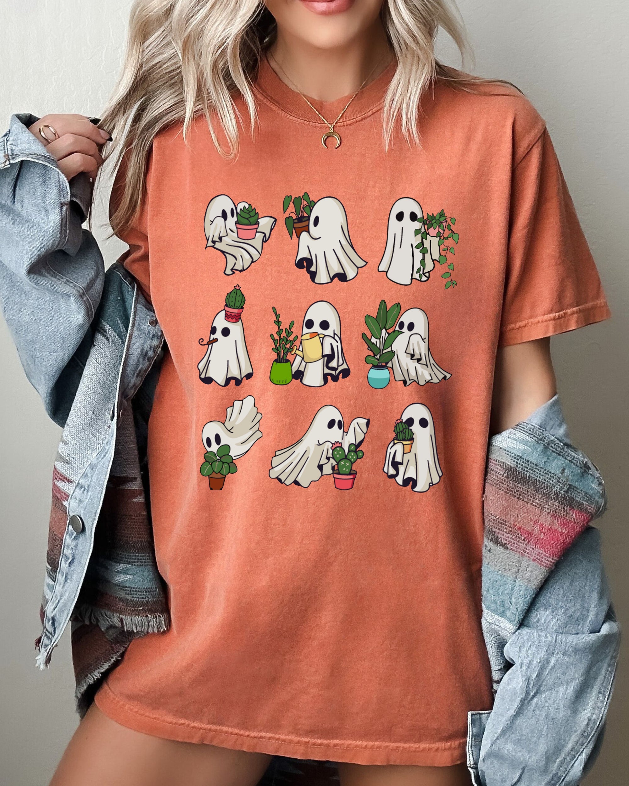 Mini Ghosts Plant Lover Skeleton Coffin Pumpkin Spooky Witch Meme Halloween Costume Comfort Colors Tee