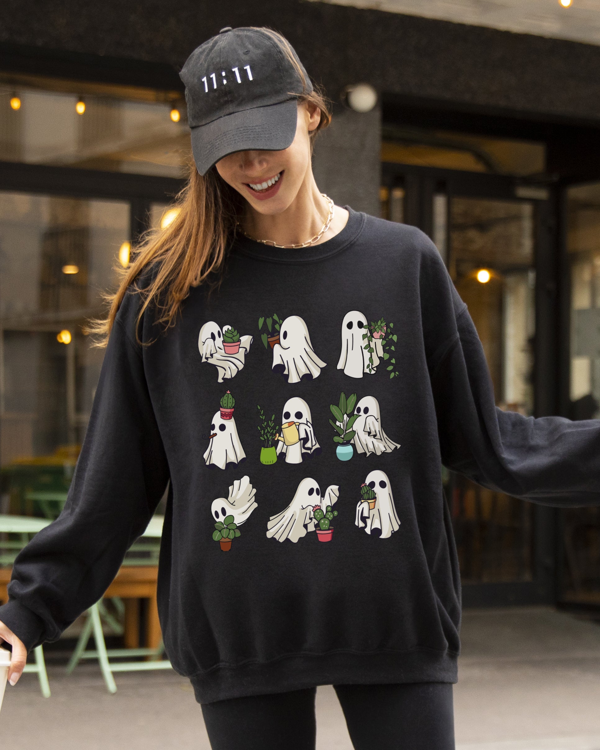 Mini Ghosts Plant Lover Skeleton Coffin Pumpkin Spooky Witch Halloween Sweatshirt