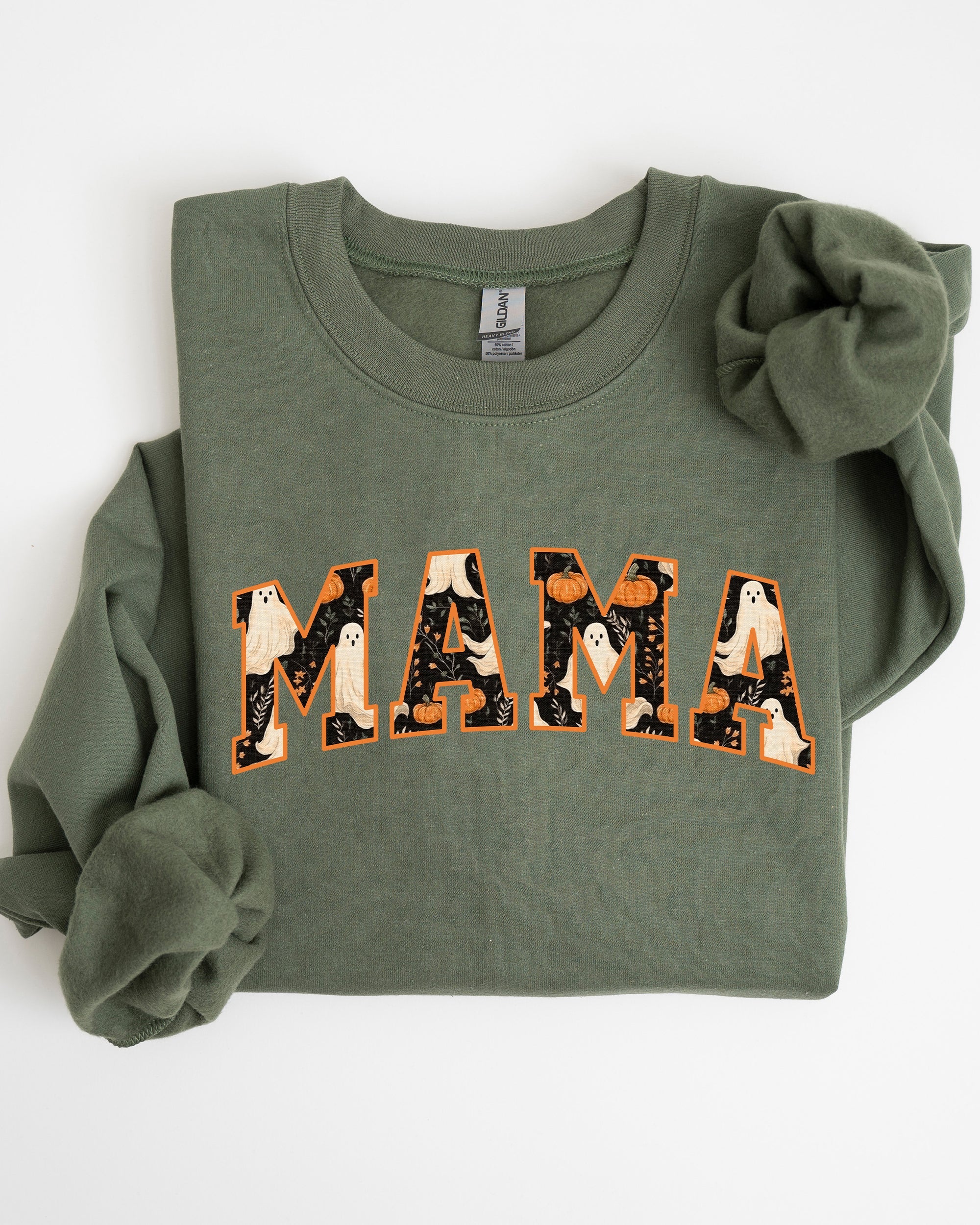 Mama Ghost Skeleton Pumpkin Witch Spooky Halloween Costume Meme Graphic Cozy Sweatshirt