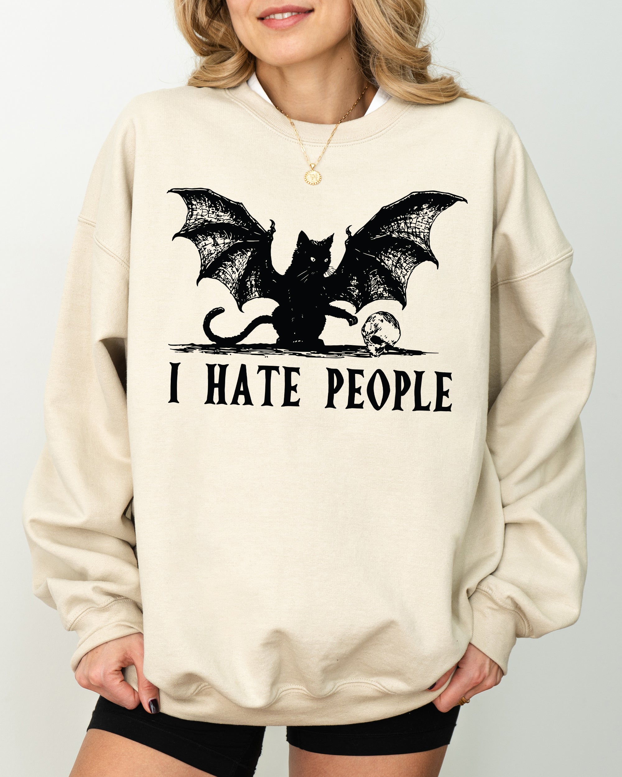 I Hate People Bat Skeleton Ghost Spooky Witch Aesthetic Meme Halloween Costume Sweatshirt