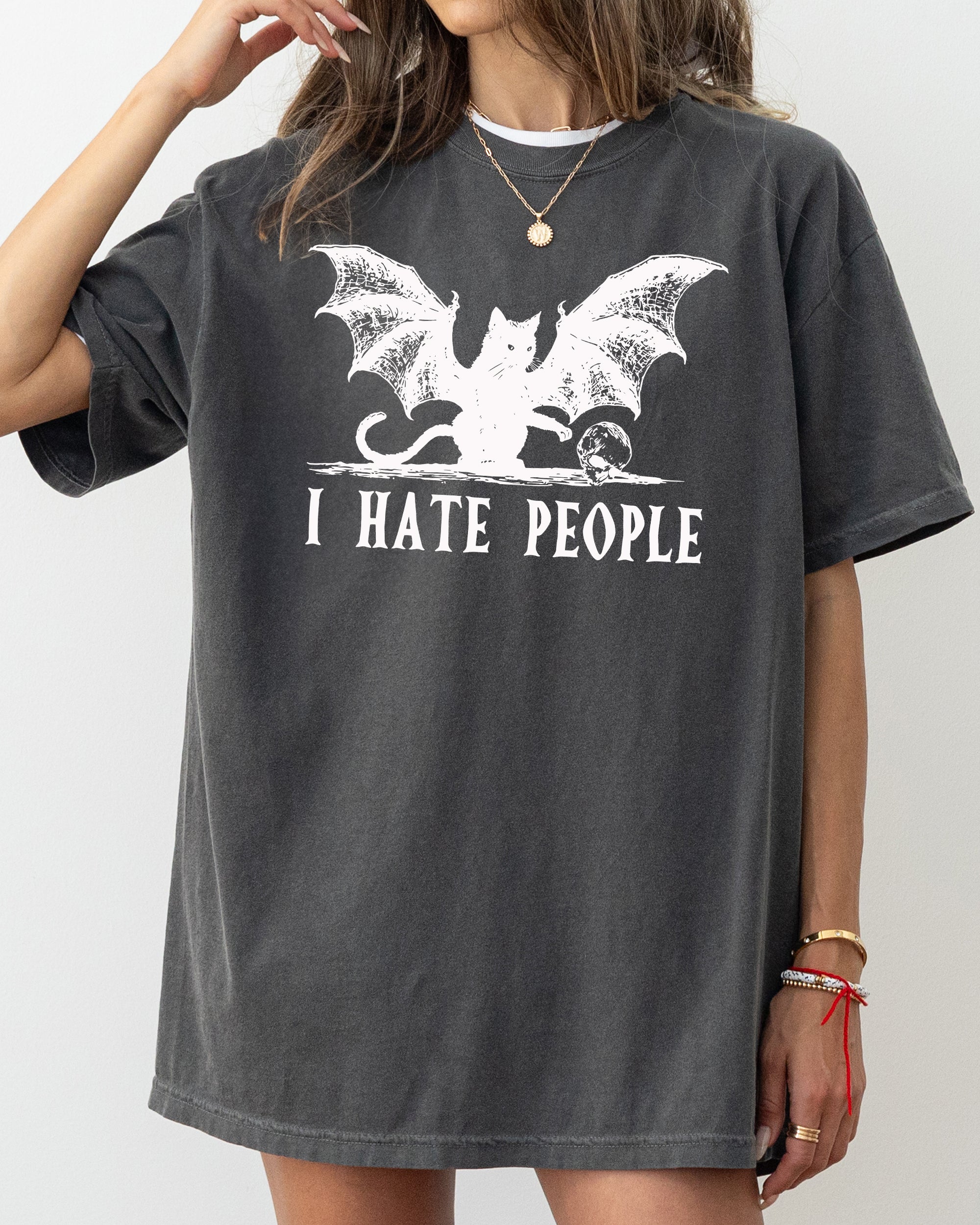 I Hate People Bat Skeleton Ghost Witch Halloween Night Scene Design Comfort Colors Tee