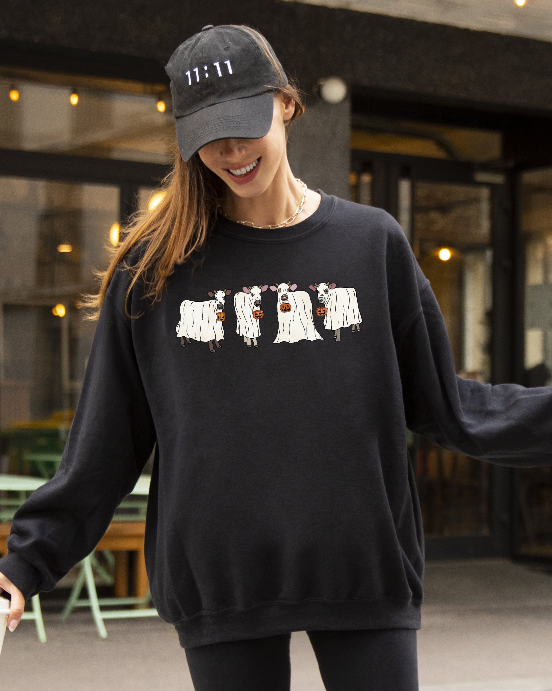 Ghost Cows Farm Skeleton Witch Spooky Halloween Meme Dark Night Limited Edition Sweatshirt