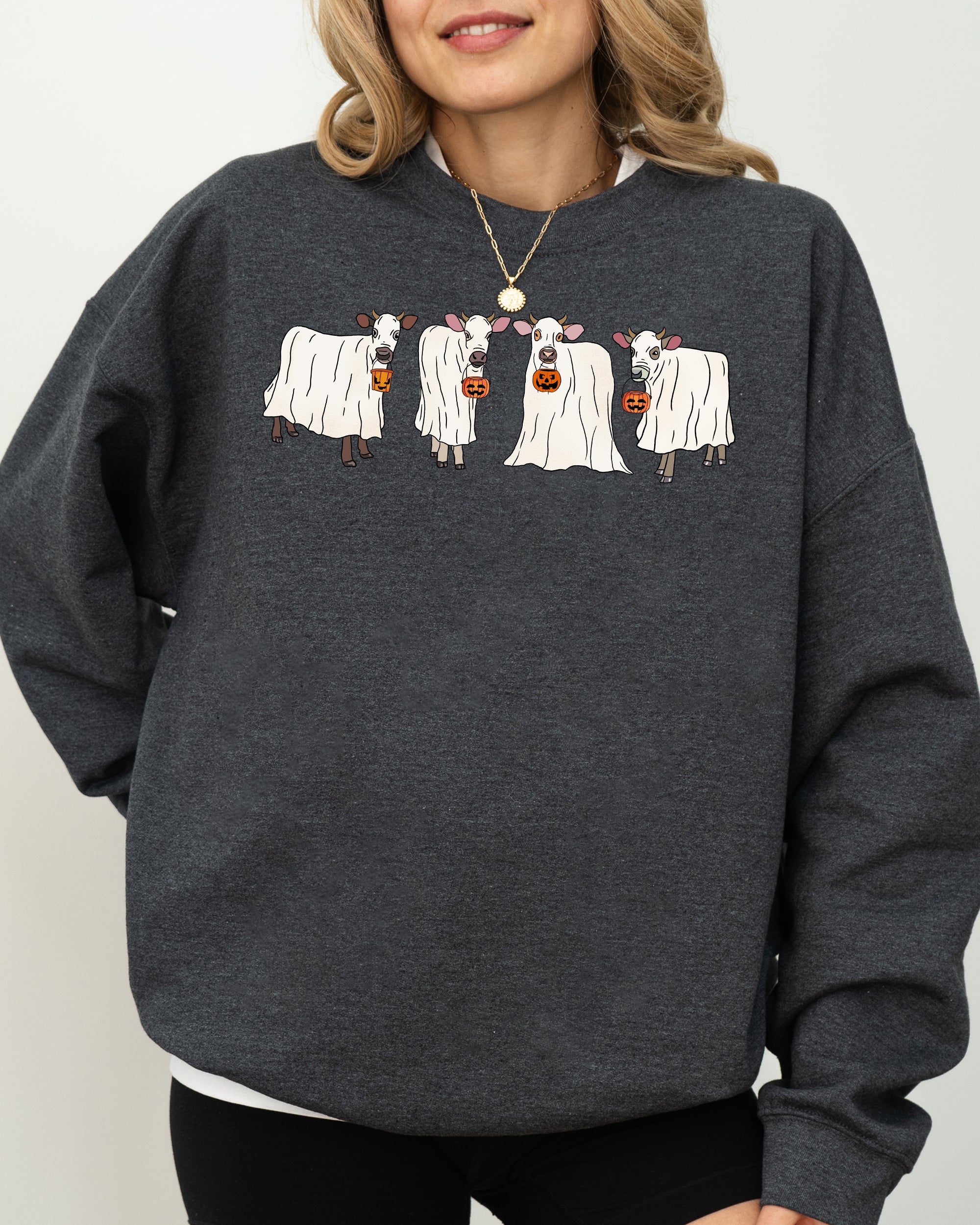 Ghost Cows Farm Skeleton Witch Spooky Halloween Meme Dark Night Limited Edition Sweatshirt