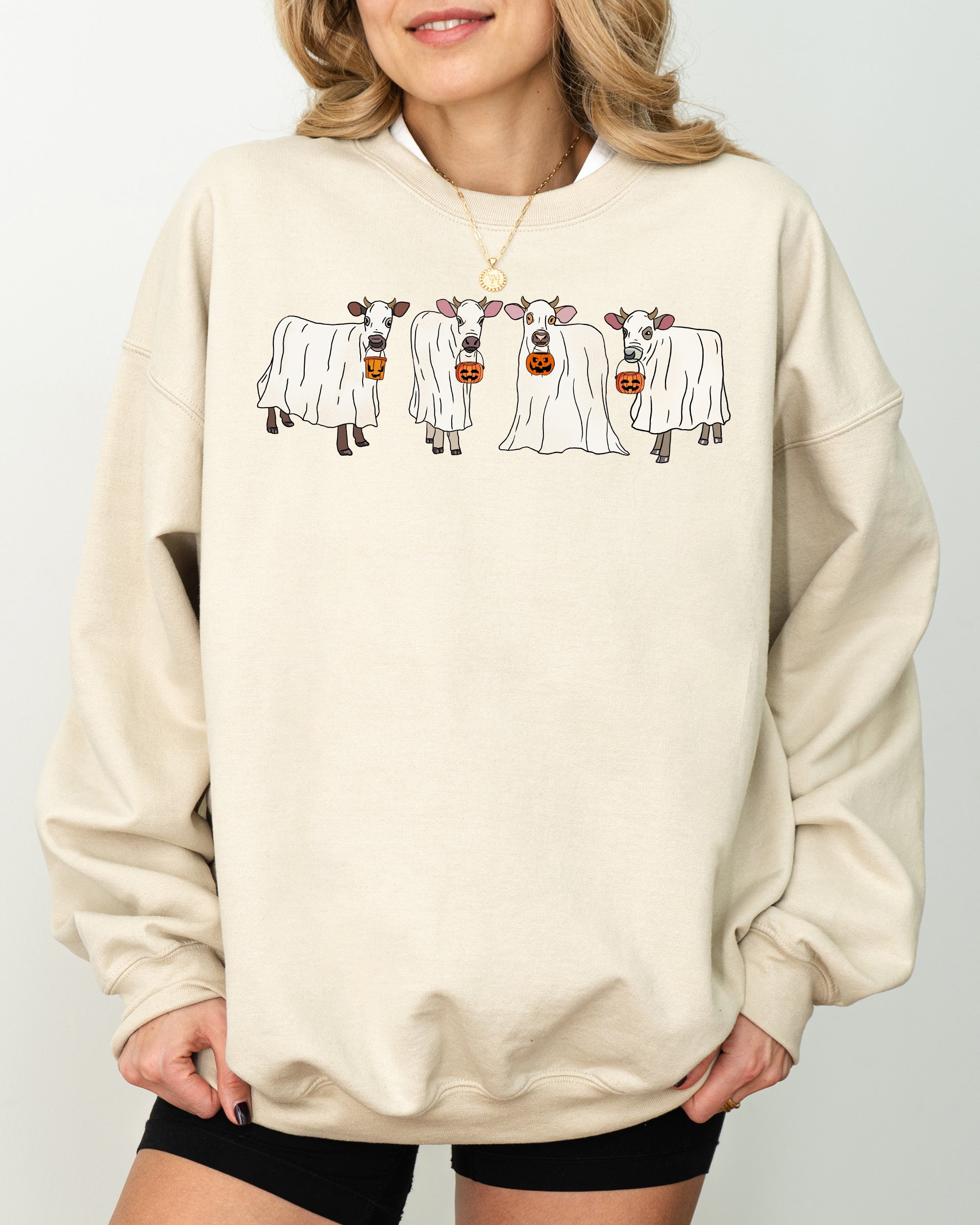 Ghost Cows Farm Skeleton Witch Spooky Halloween Meme Dark Night Limited Edition Sweatshirt
