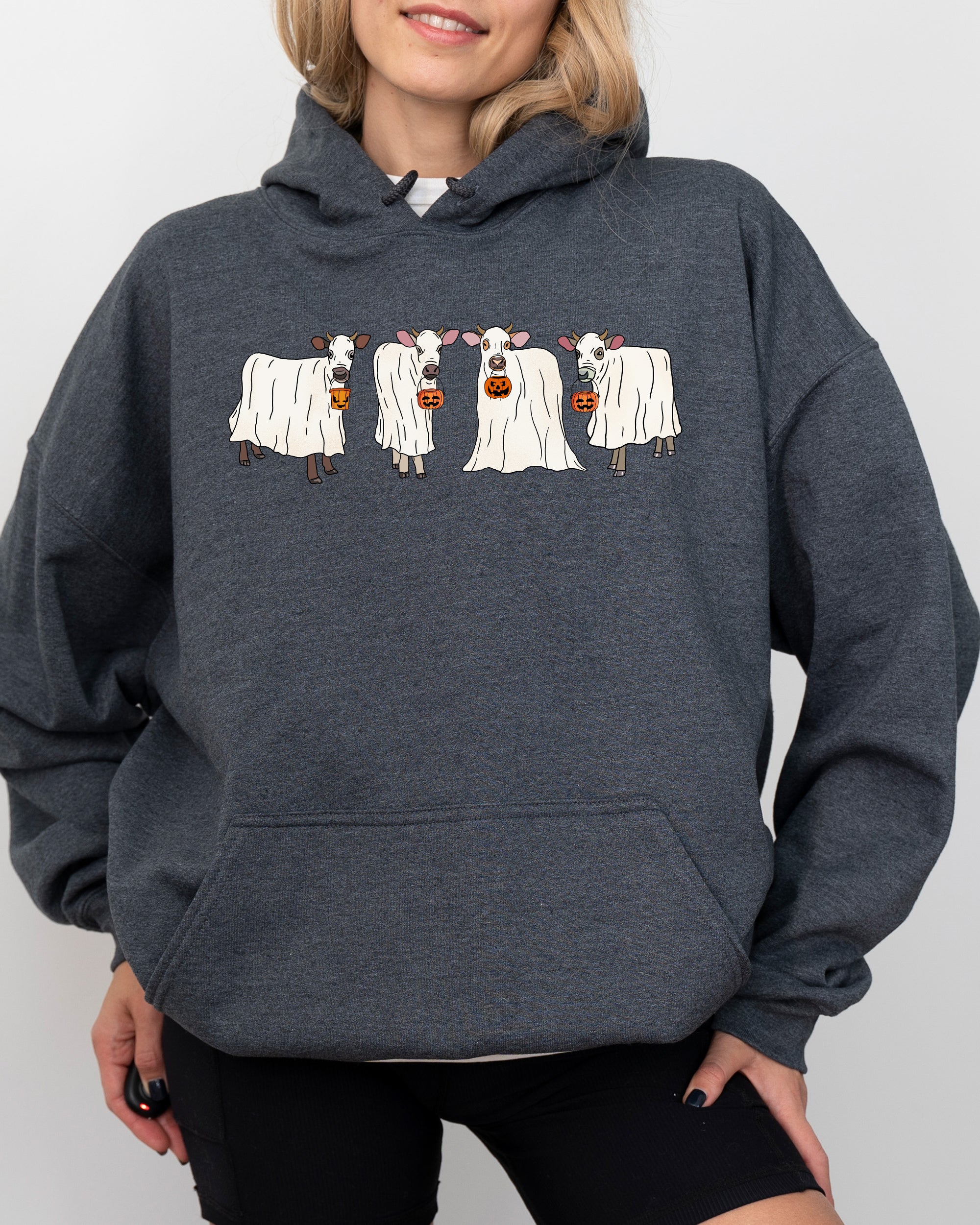 Ghost Cows Farm Skeleton Spooky Witch Halloween Costume Night Moonlit Haunted Harvest Mystic Edition Hoodie