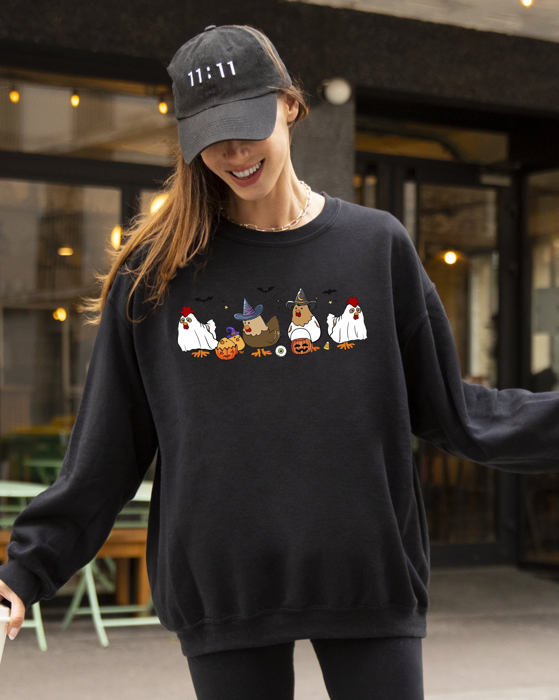 Mini Chickens Witch Skeleton Meme Halloween Aesthetic Funny Spooky Costume Sweatshirt