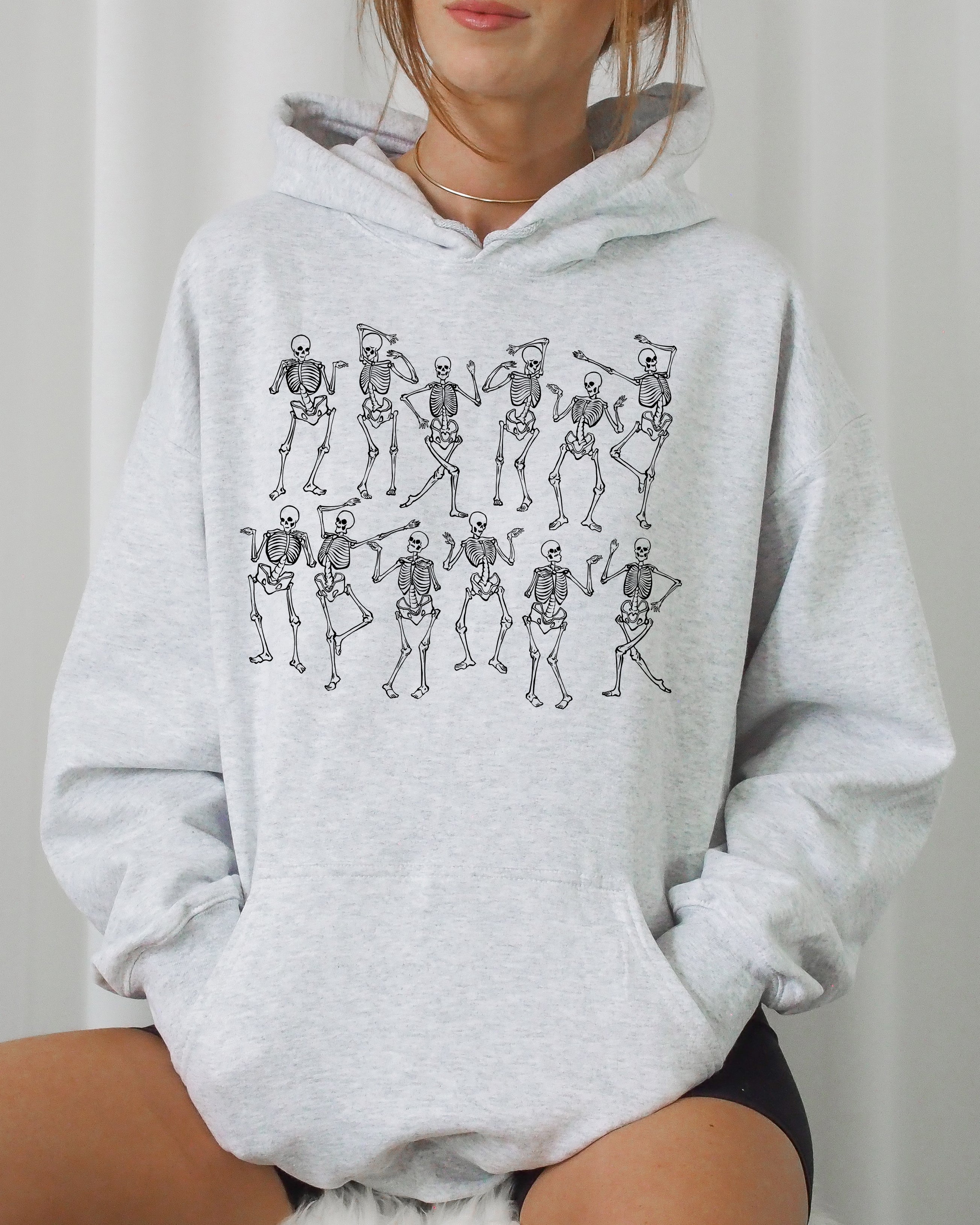 Dancing Skeletons Witch Skull Halloween Spooky Meme Costume Aesthetic Vibe Hoodie