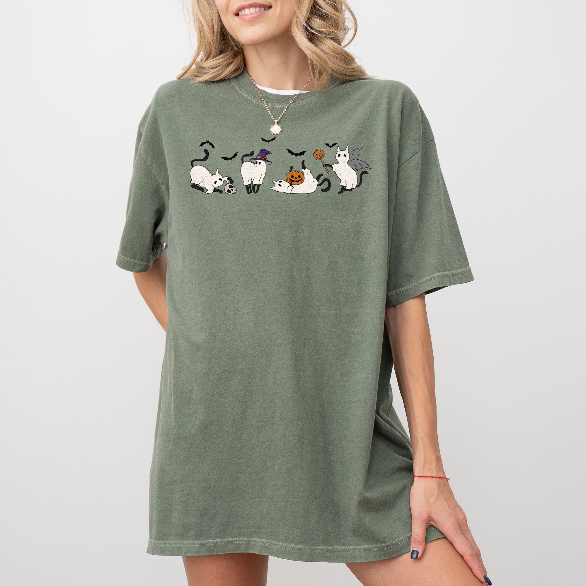 Mini Ghost Cats Farm Witch Skull Funny Spooky Aesthetic Meme Halloween Costume Comfort Colors Tee