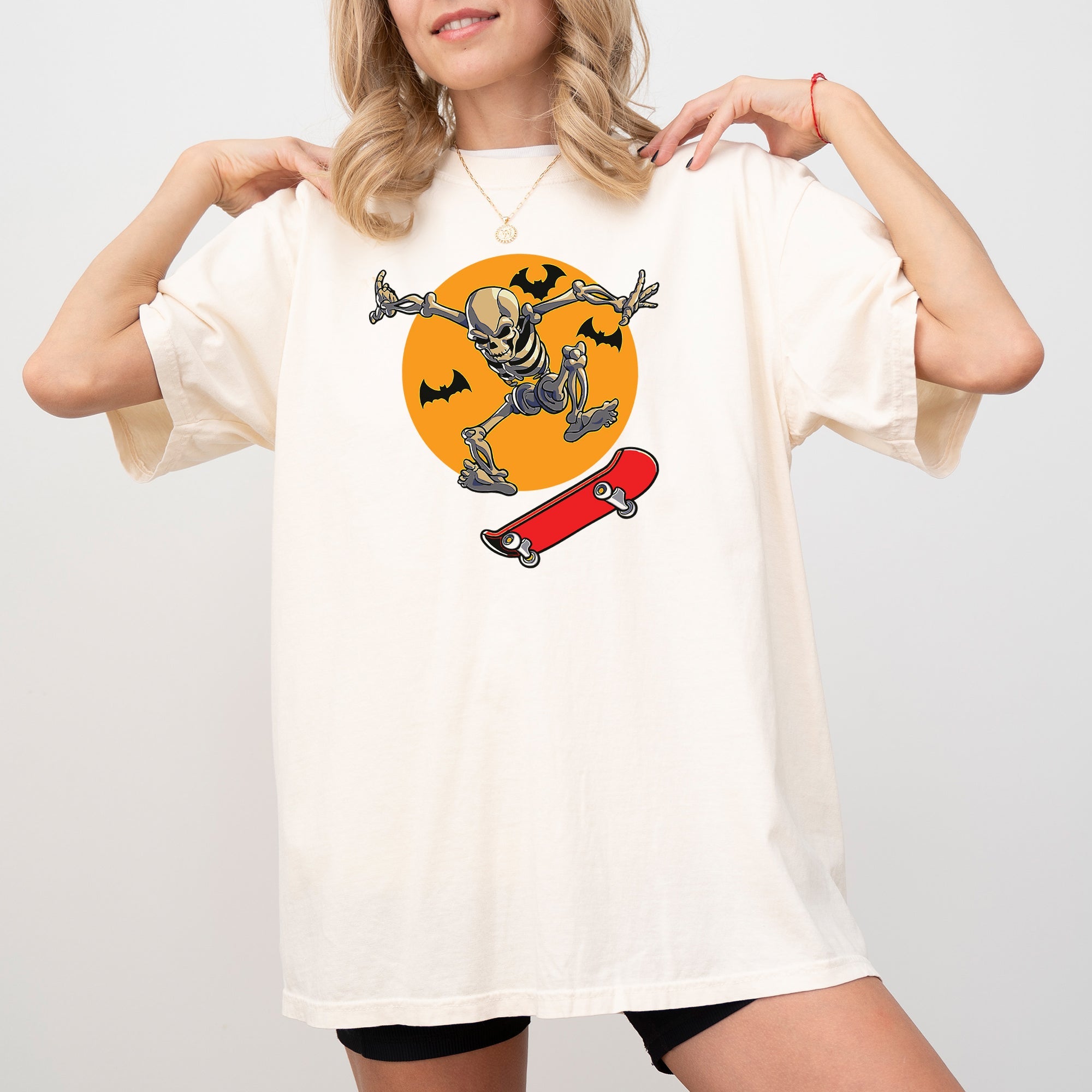 Skateboarding Skeleton Ghost Farm Witch Skull Meme Halloween Aesthetic Comfort Colors Tee