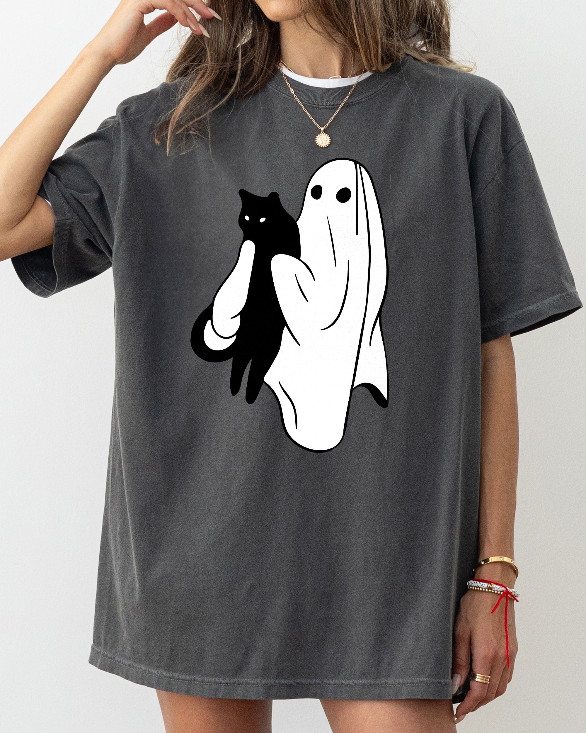 Ghost Cat Skeleton Witch Skull Halloween Costume Design Graphic Comfort Colors Tee