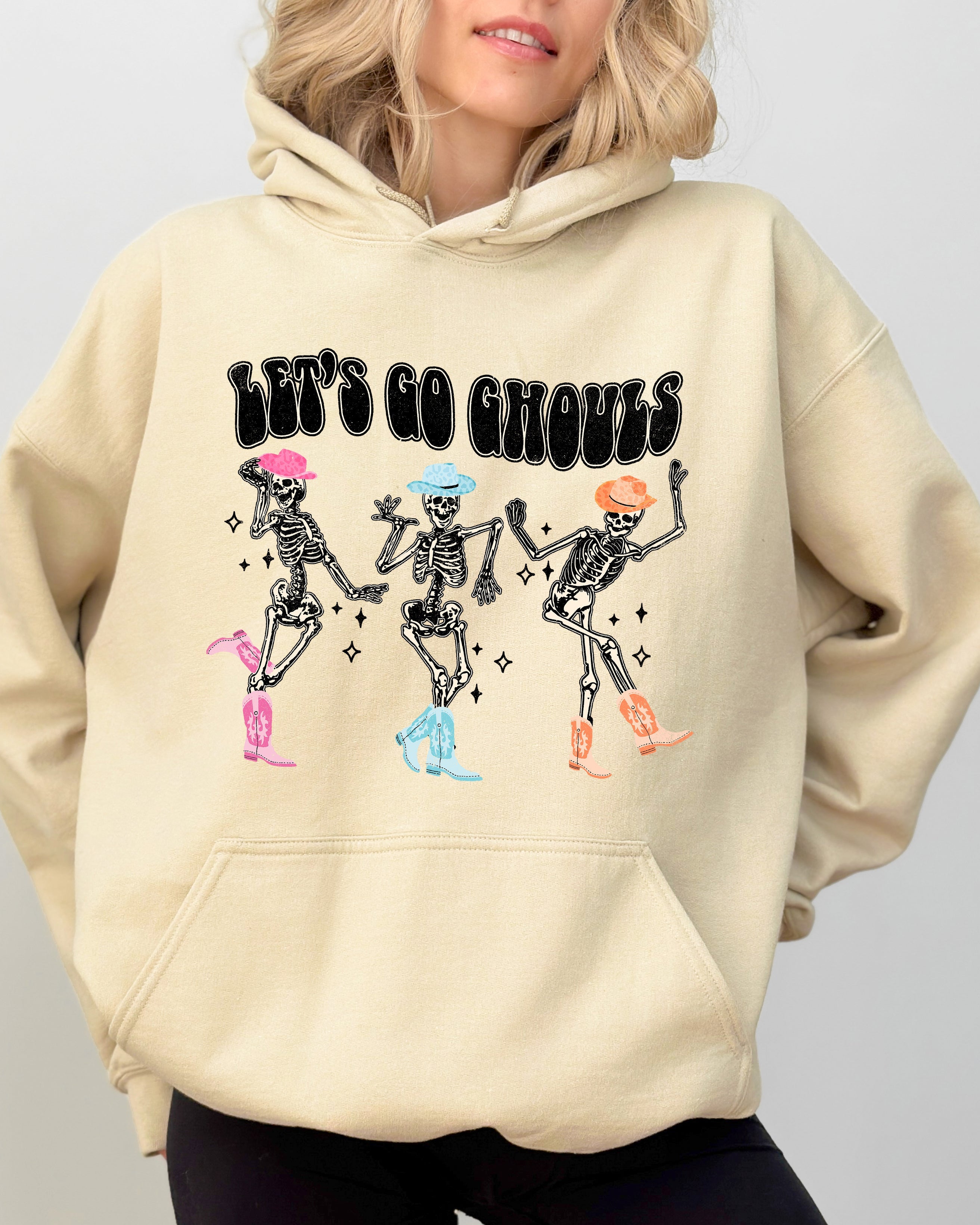 Let's Go Ghouls Ghost Western Skeleton Witch Skull Meme Spooky Aesthetic Halloween Costume Hooded Sweatshirt