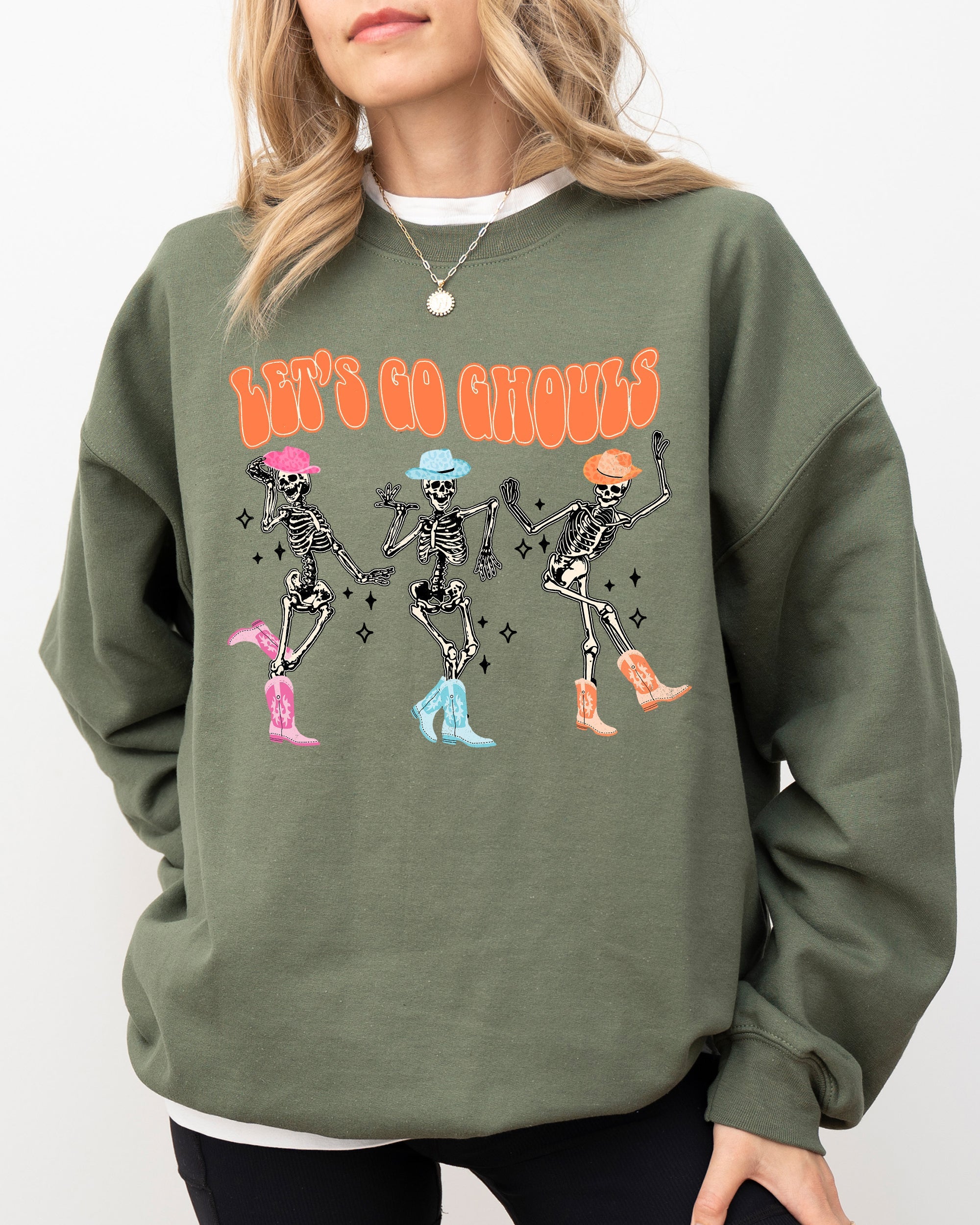 Let's Go Ghouls Ghost Western Skeleton Witch Skull Spooky Halloween Costume Sweatshirt