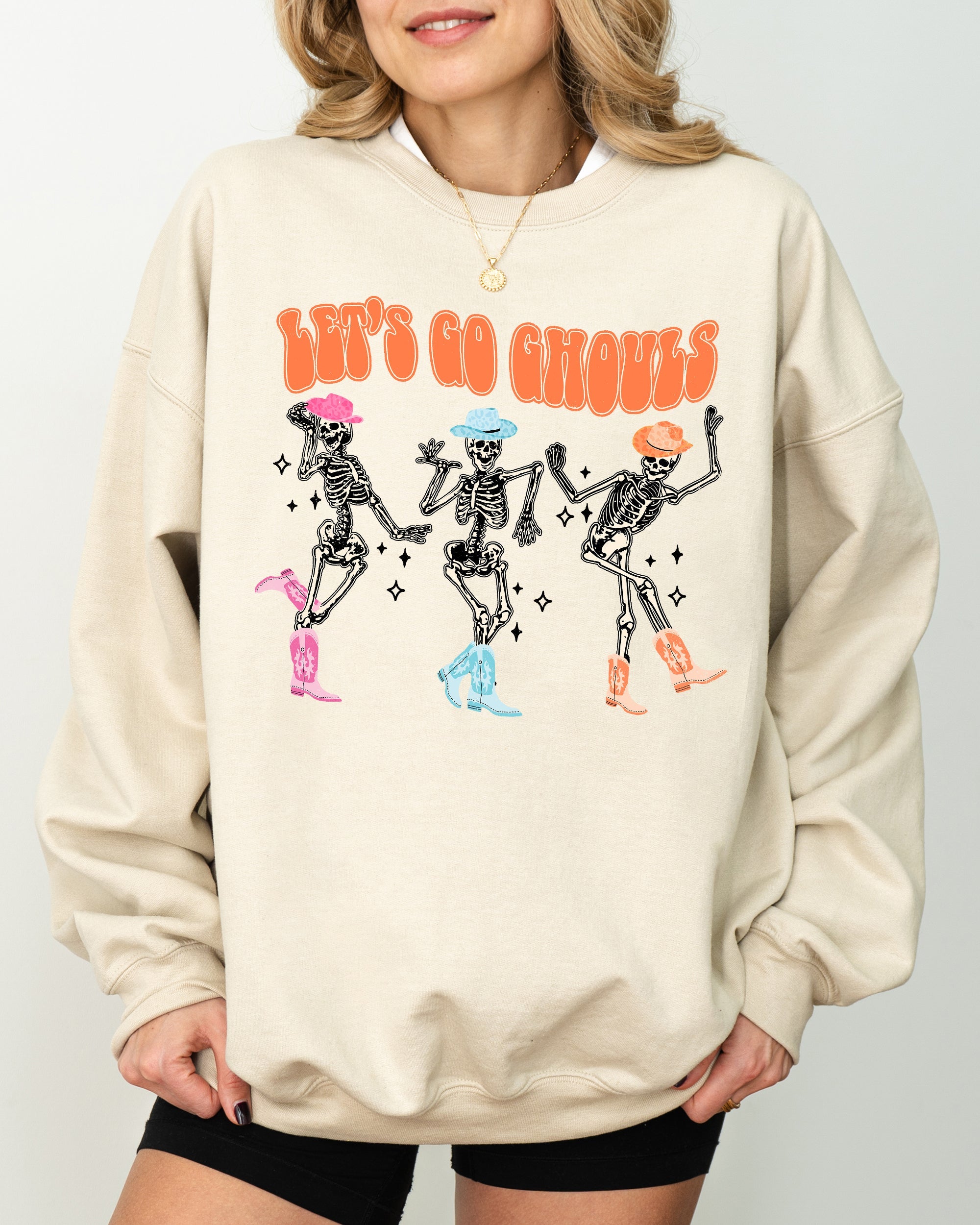 Let's Go Ghouls Ghost Western Skeleton Witch Skull Spooky Halloween Costume Sweatshirt
