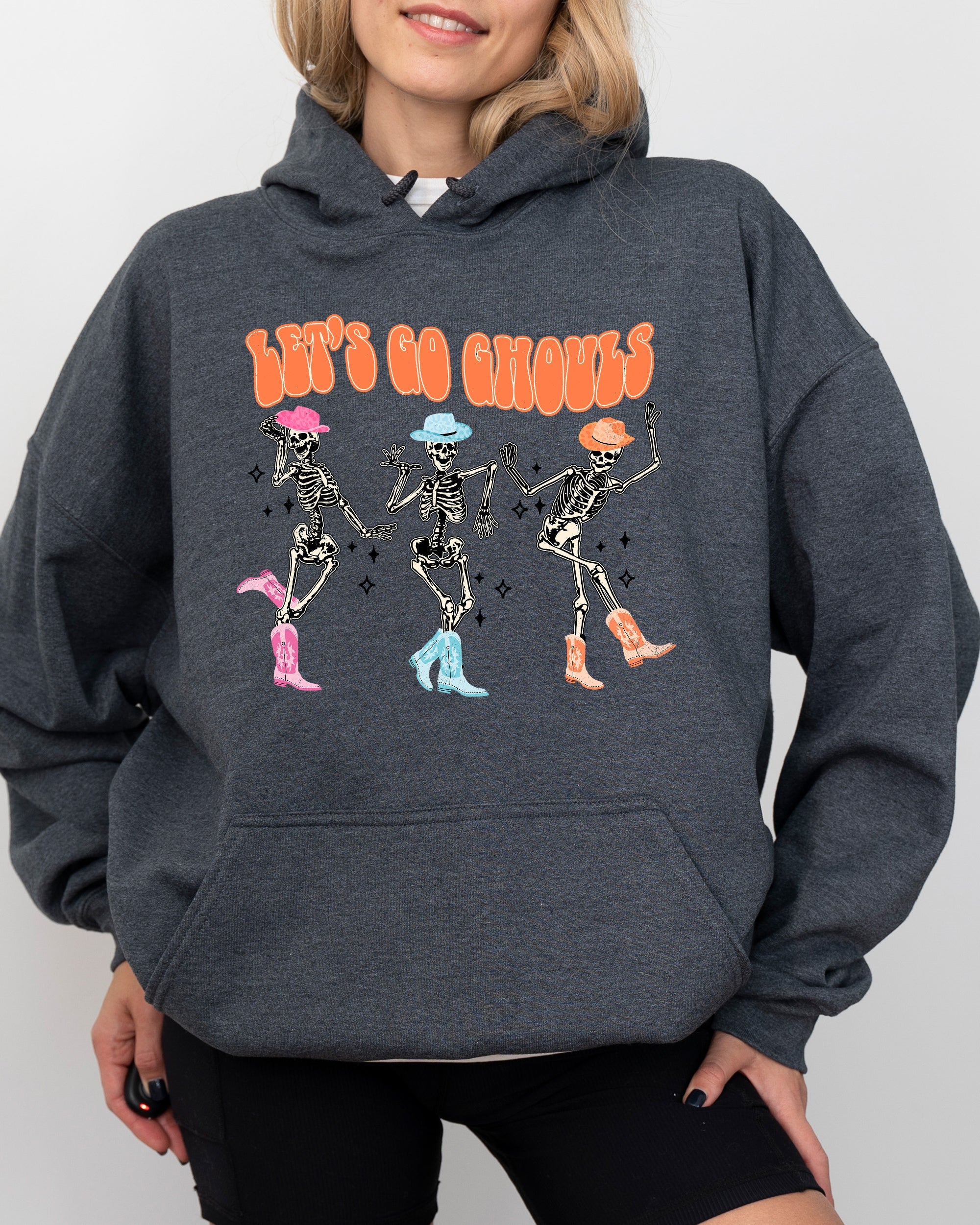 Let's Go Ghouls Ghost Western Skeleton Witch Skull Meme Spooky Aesthetic Halloween Costume Hooded Sweatshirt