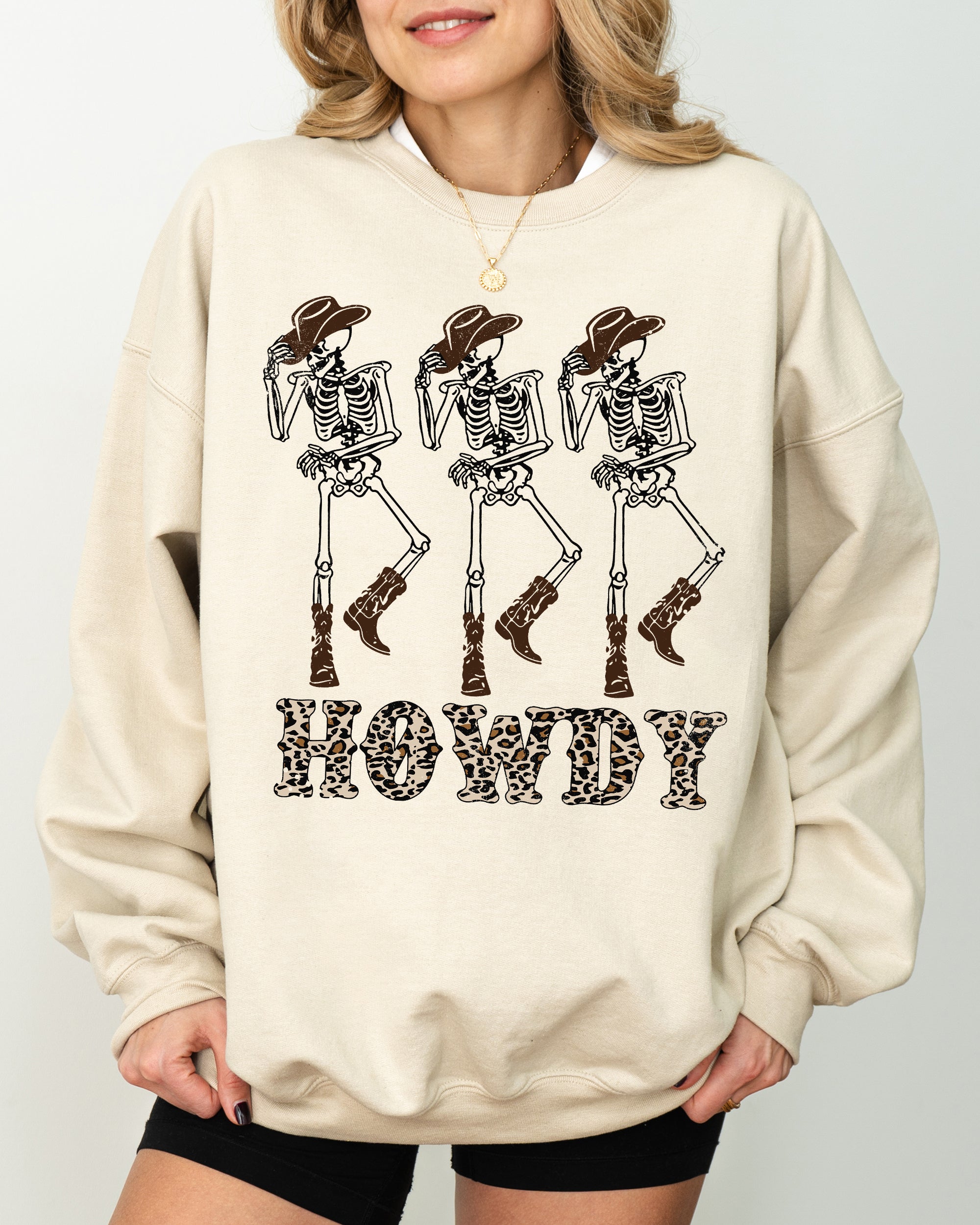 Howdy Cowboy Western Ghost Skeleton Witch Skull Meme Halloween Costume Sweatshirt
