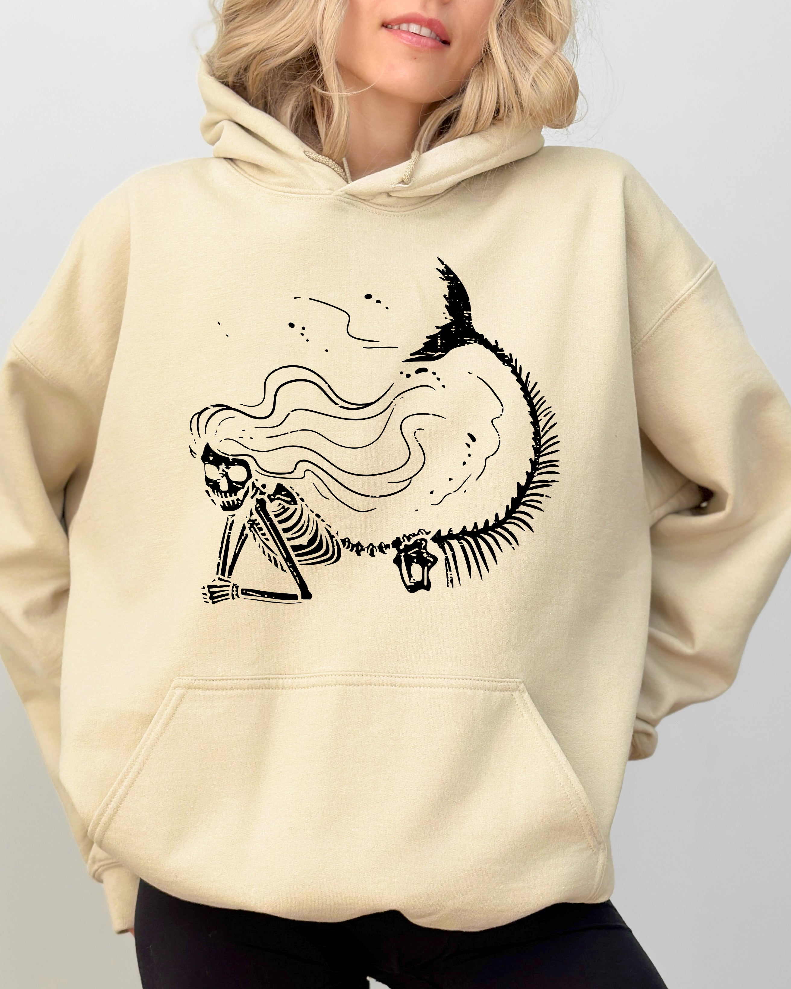 Mermaid Skeleton Ghost Witch Skull Halloween Costume Spooky Gothic Mystic Haunt Edition Hooded Sweatshirt
