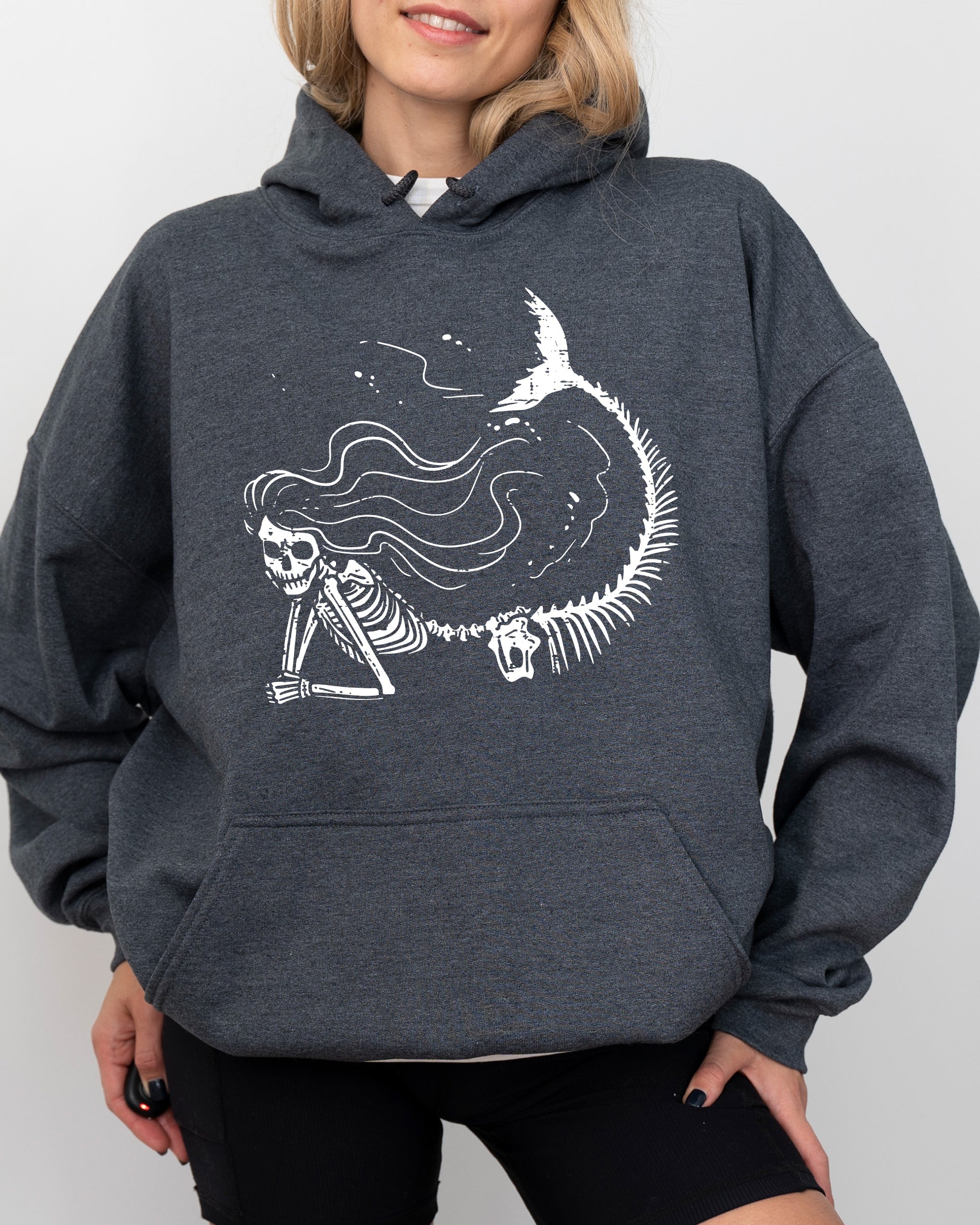 Mermaid Skeleton Ghost Witch Skull Halloween Costume Spooky Gothic Mystic Haunt Edition Hooded Sweatshirt