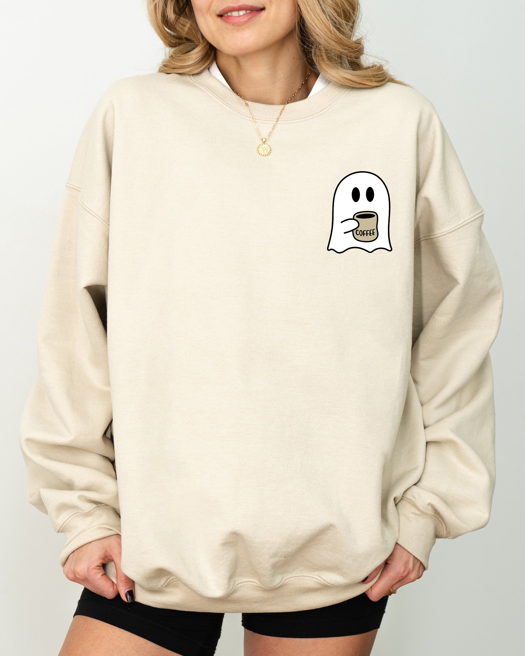 Ghost Coffee Lover Pocket Skeleton Witch Skull Meme Aesthetic Halloween Costume Sweatshirt