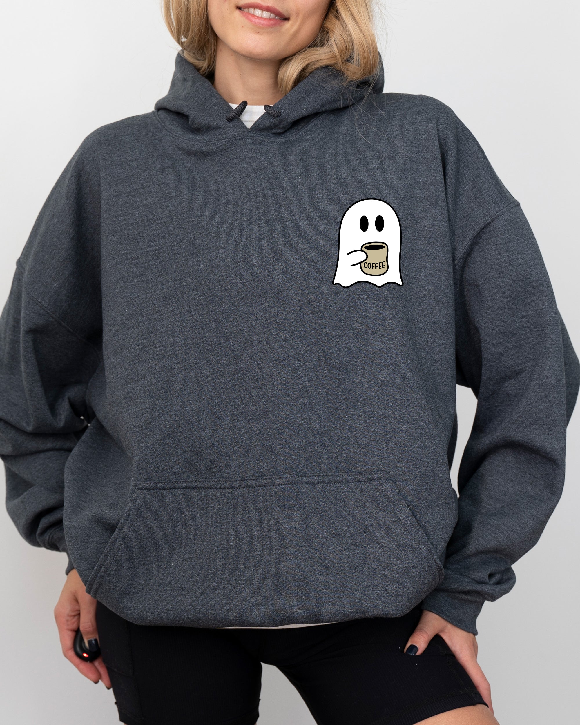 Ghost Coffee Lover Pocket Skeleton Witch Skull Meme Spooky Halloween Party Hoodie